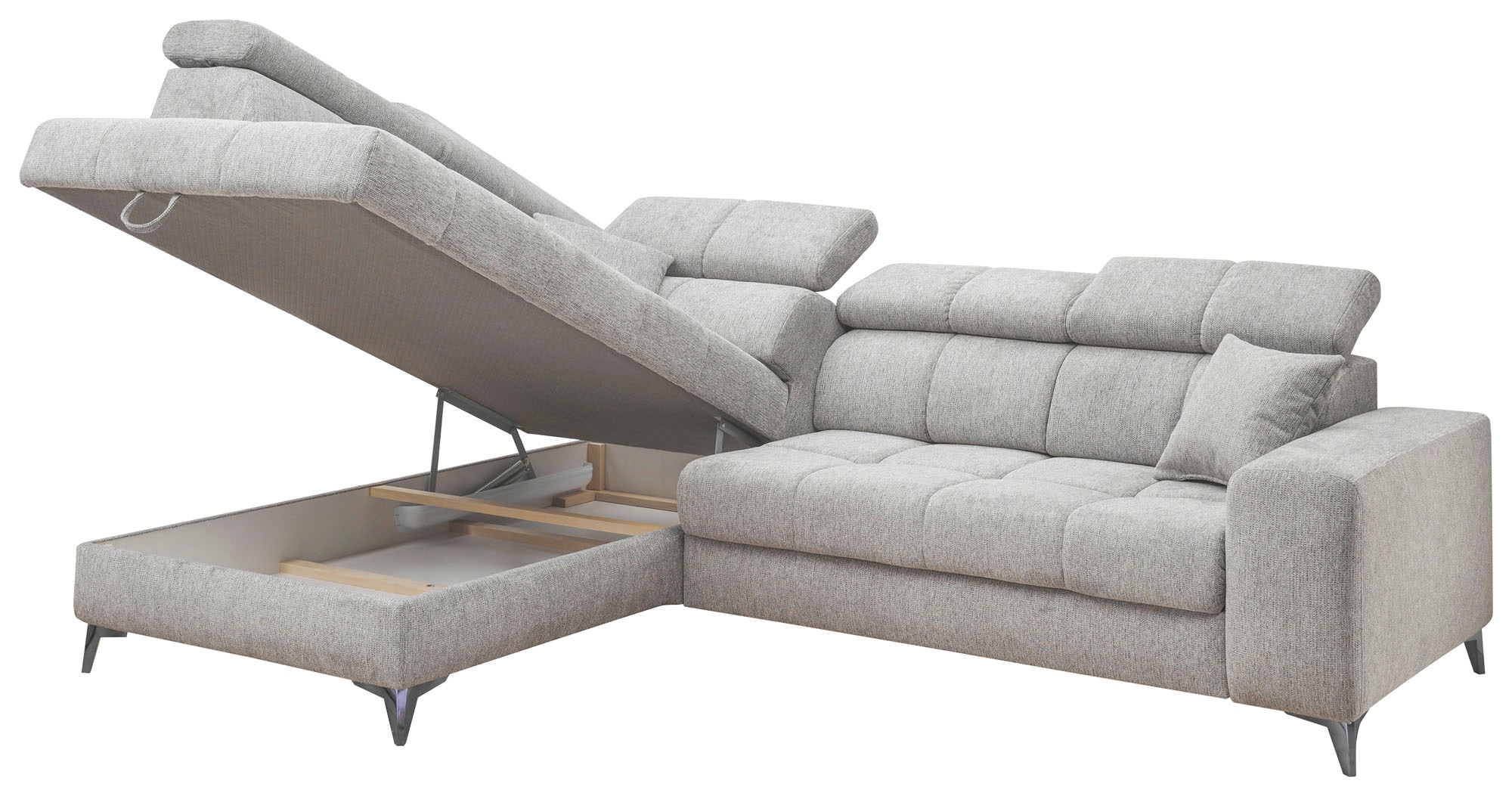 ED EXCITING DESIGN Ecksofa »Sydney L-Form mit Bettfunktion, Bettkasten, Kopfteilverstellung«, motorischer Sitztiefenverstellung, USB-Port & 2 Zierkissen