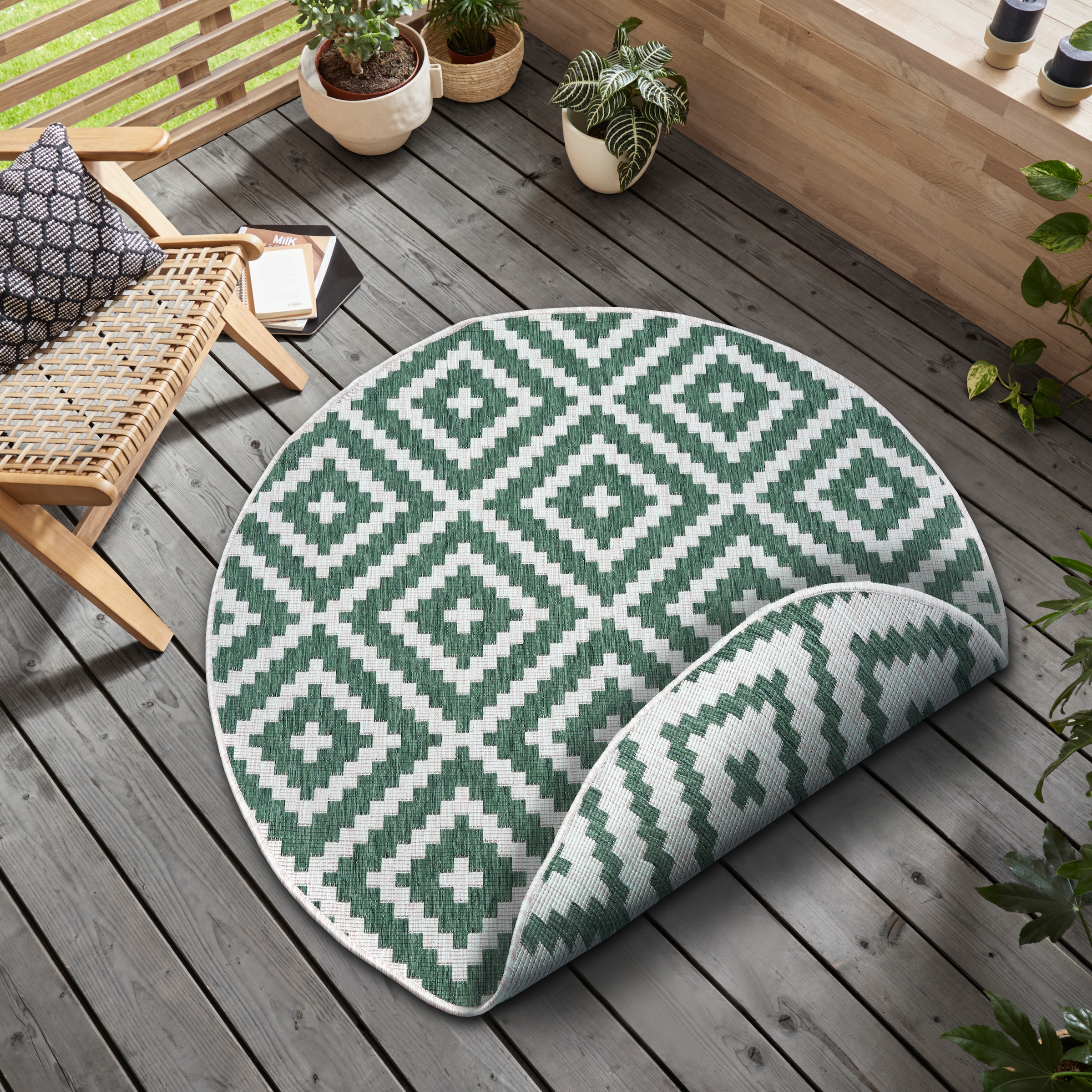 OTTO home Teppich "Ronda Wendeteppich" rund 5 mm Höhe Sisal-Optik, Flachgewebe, In- und Outdoor, geometrisches Boho Design