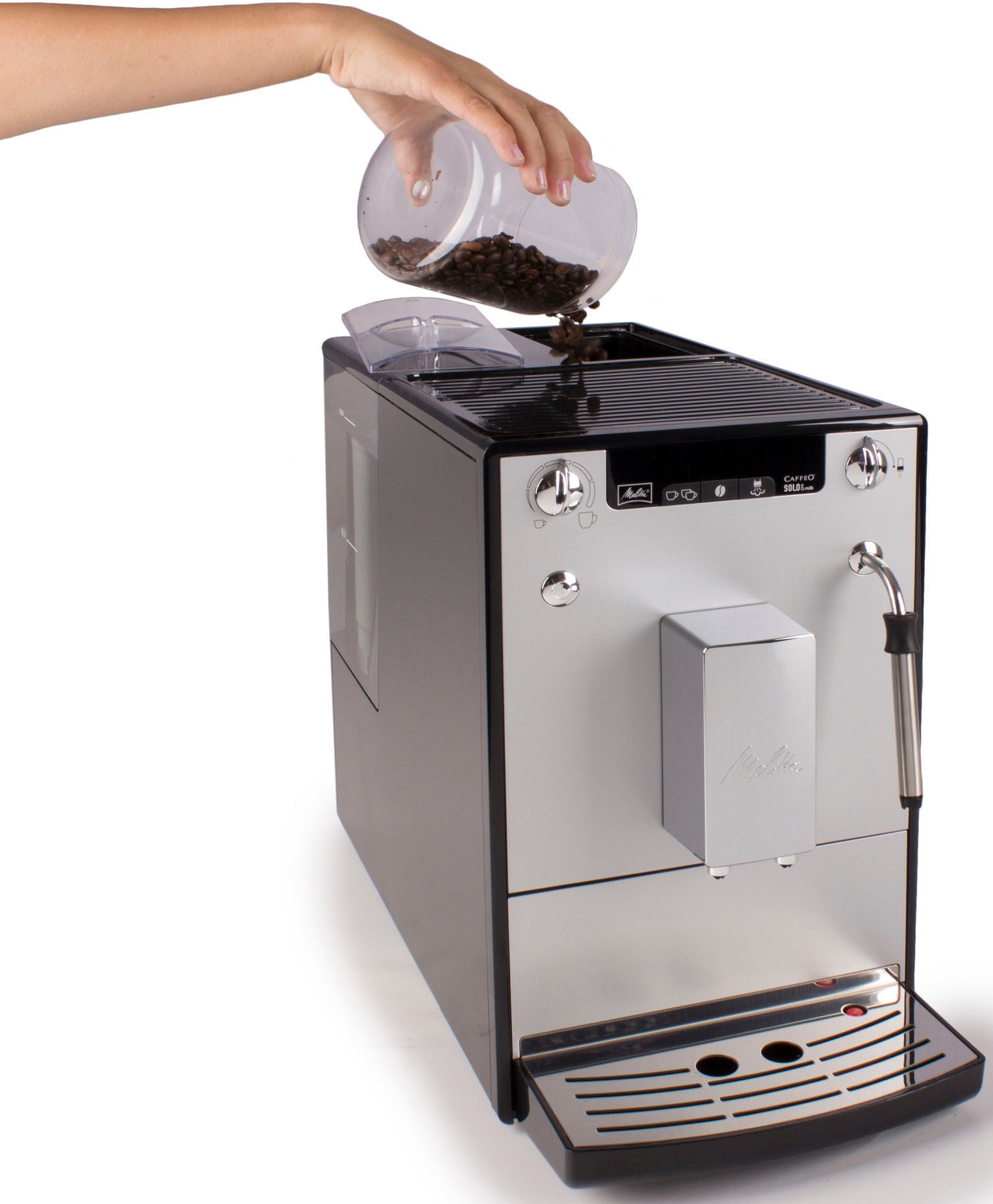 Melitta Kaffeevollautomat auf Raten Düse & & Espresso One BAUR E953-202, crème silber/schwarz«, Milchschaum | Milk »Solo® Café per Touch, für