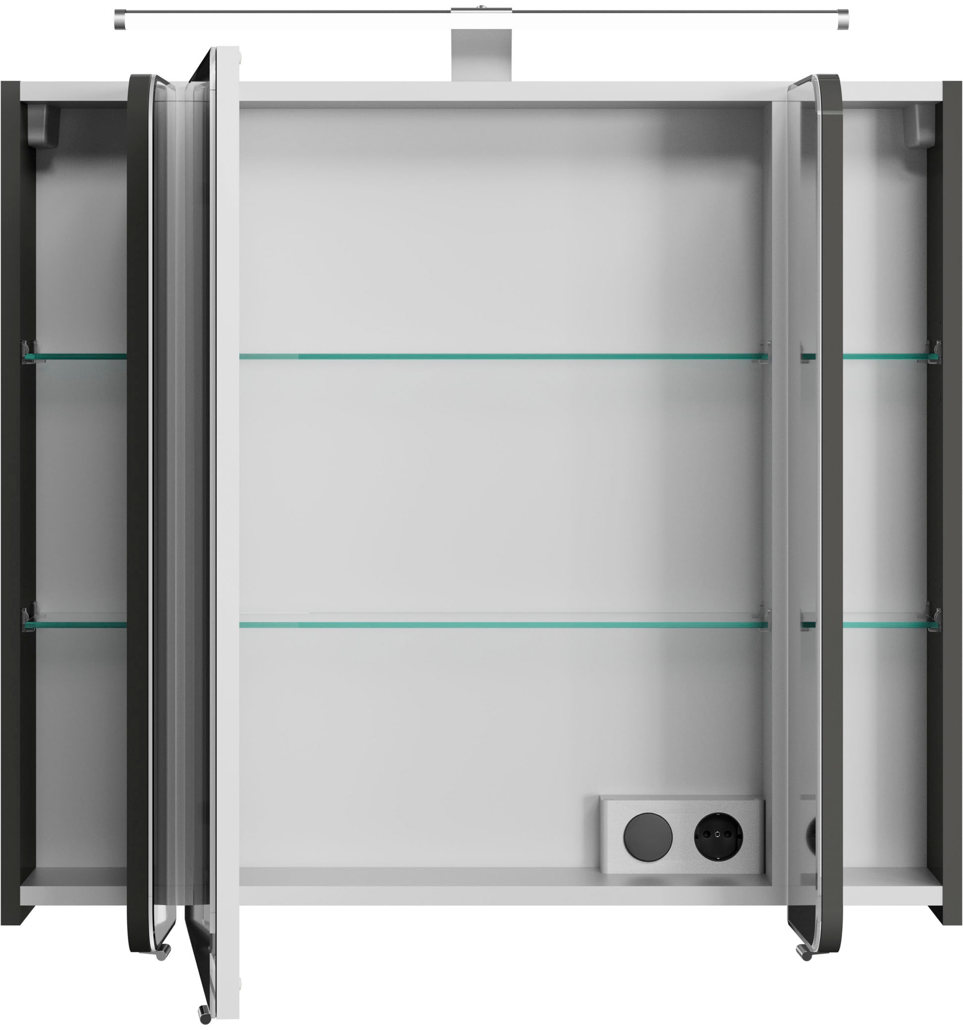 Saphir Spiegelschrank »Serie 4005 Badezimmer-Spiegelschrank inkl. LED-Aufsatzleuchte«, Badschrank 90 cm breit, 3 Türen, 6 Glas-Einlegeböden, inkl. Türdämpfer