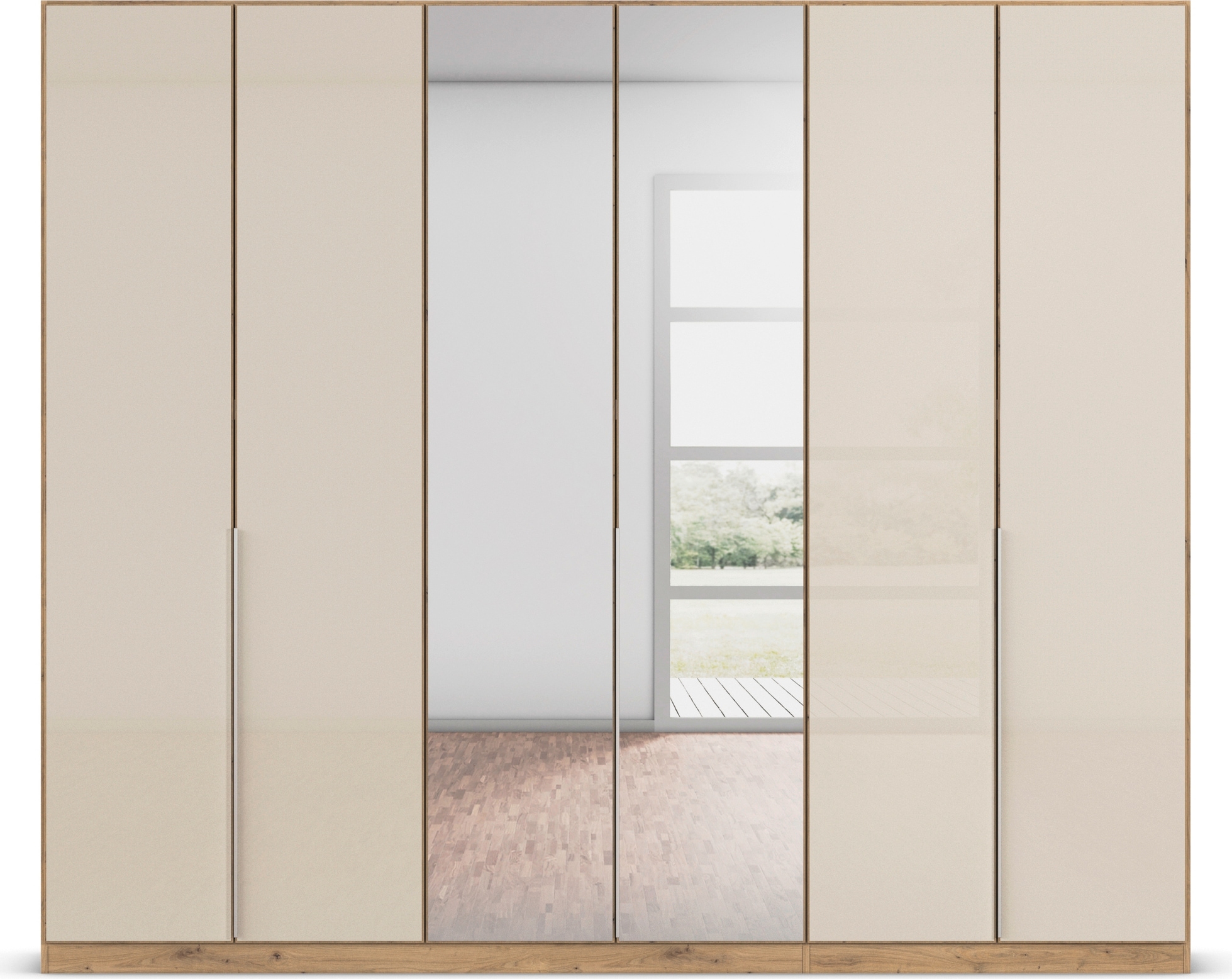 rauch Drehtürenschrank »Kleiderschrank Kleiderschränke Schrank Garderobe AGORDO mit Glasfront«, (in zwei Griff-Farben), durchdachte Innenausstattung, in 6 Breiten und 2 Höhen MADE IN GERMANY