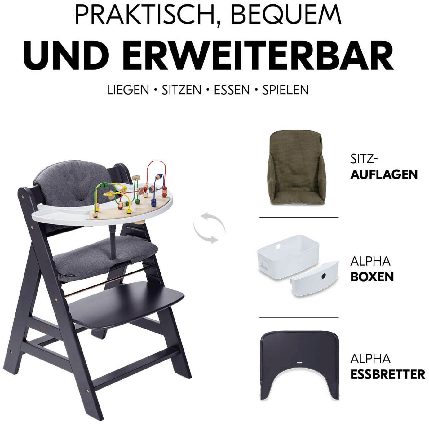 Hauck Hochstuhl »Alpha Newborn Set Plus, Dark Grey«, mit Newborn Aufsatz; FSC® - schützt Wald - weltweit