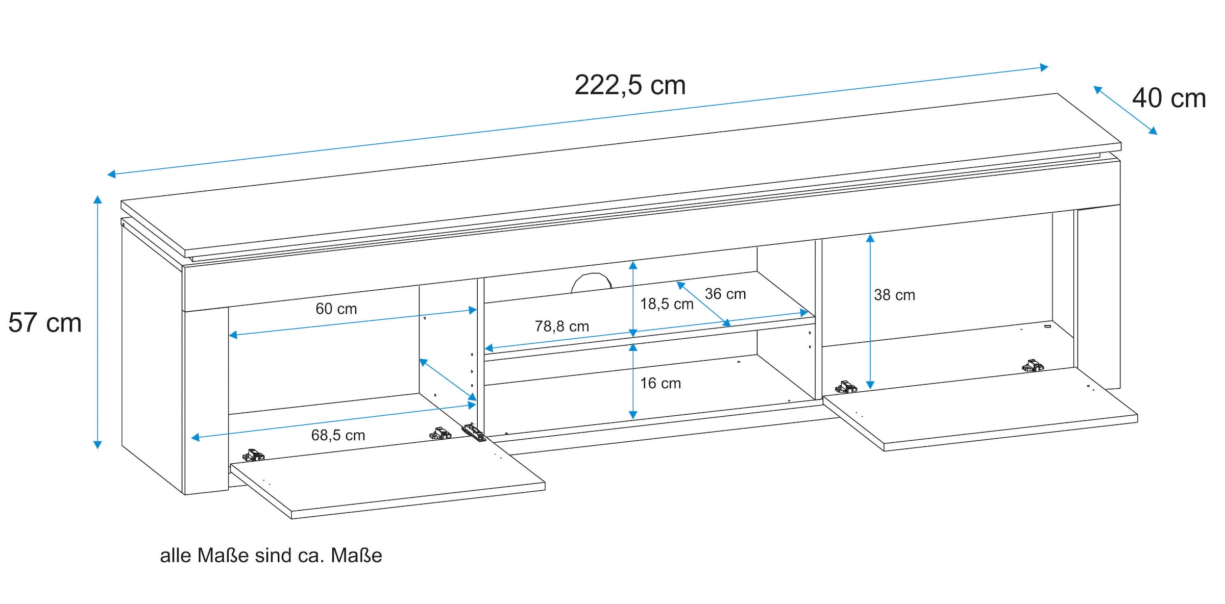VOGL Möbelfabrik Lowboard, Breite 222 cm