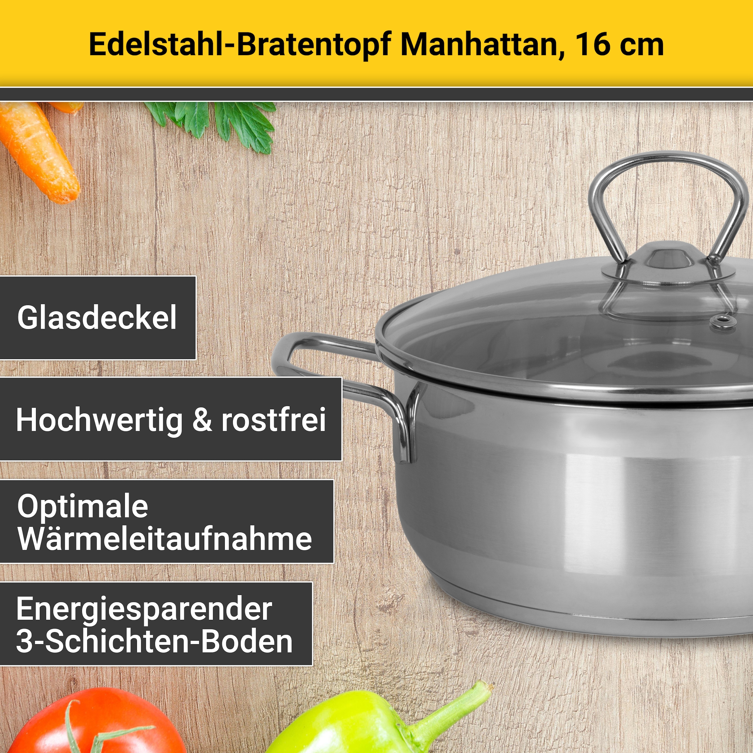 Krüger Bratentopf »Edelstahl-Topf Manhattan« 1 tlg. Edelstahl