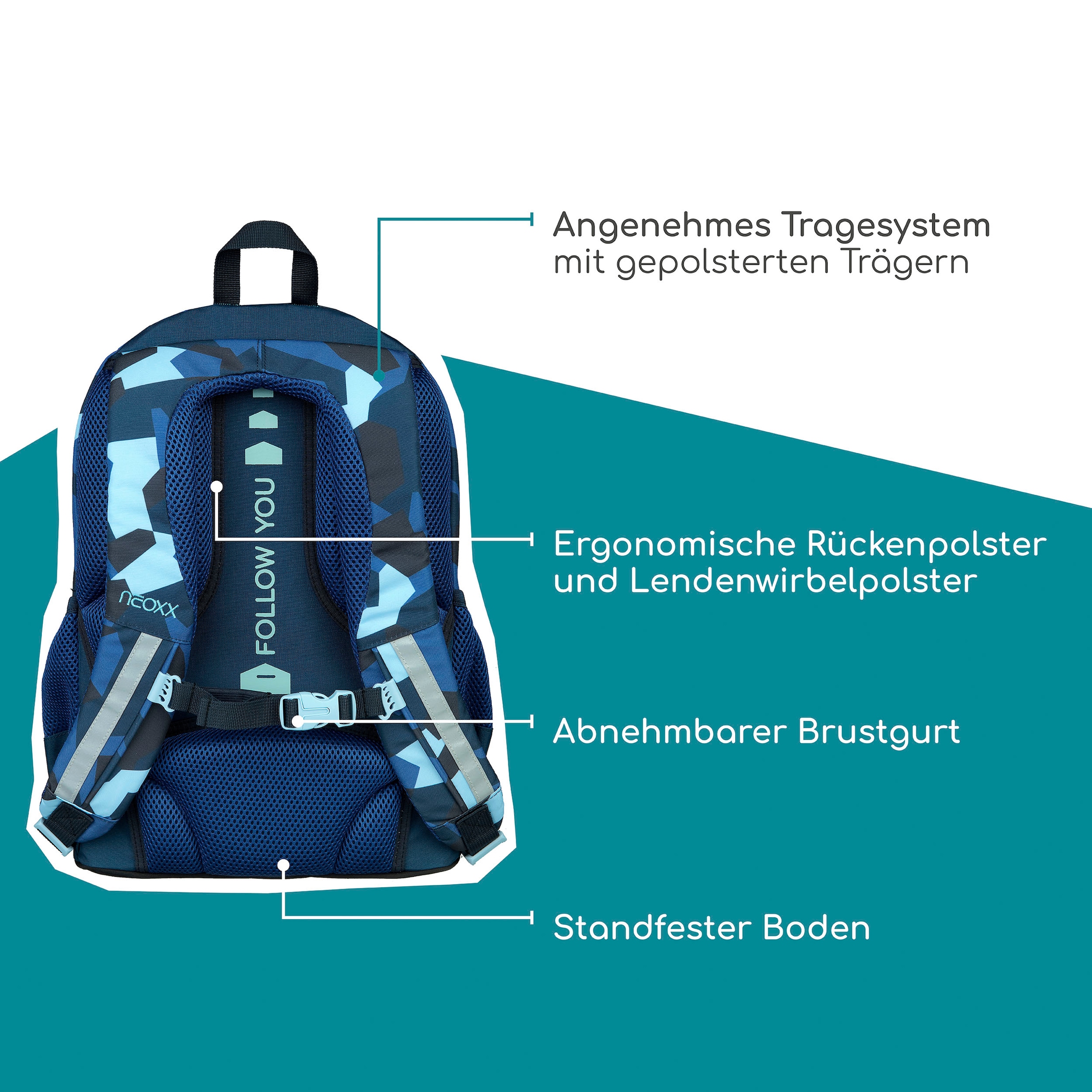 neoxx Schulrucksack »Flow, Camo Nation«, teilweise aus recyceltem Material