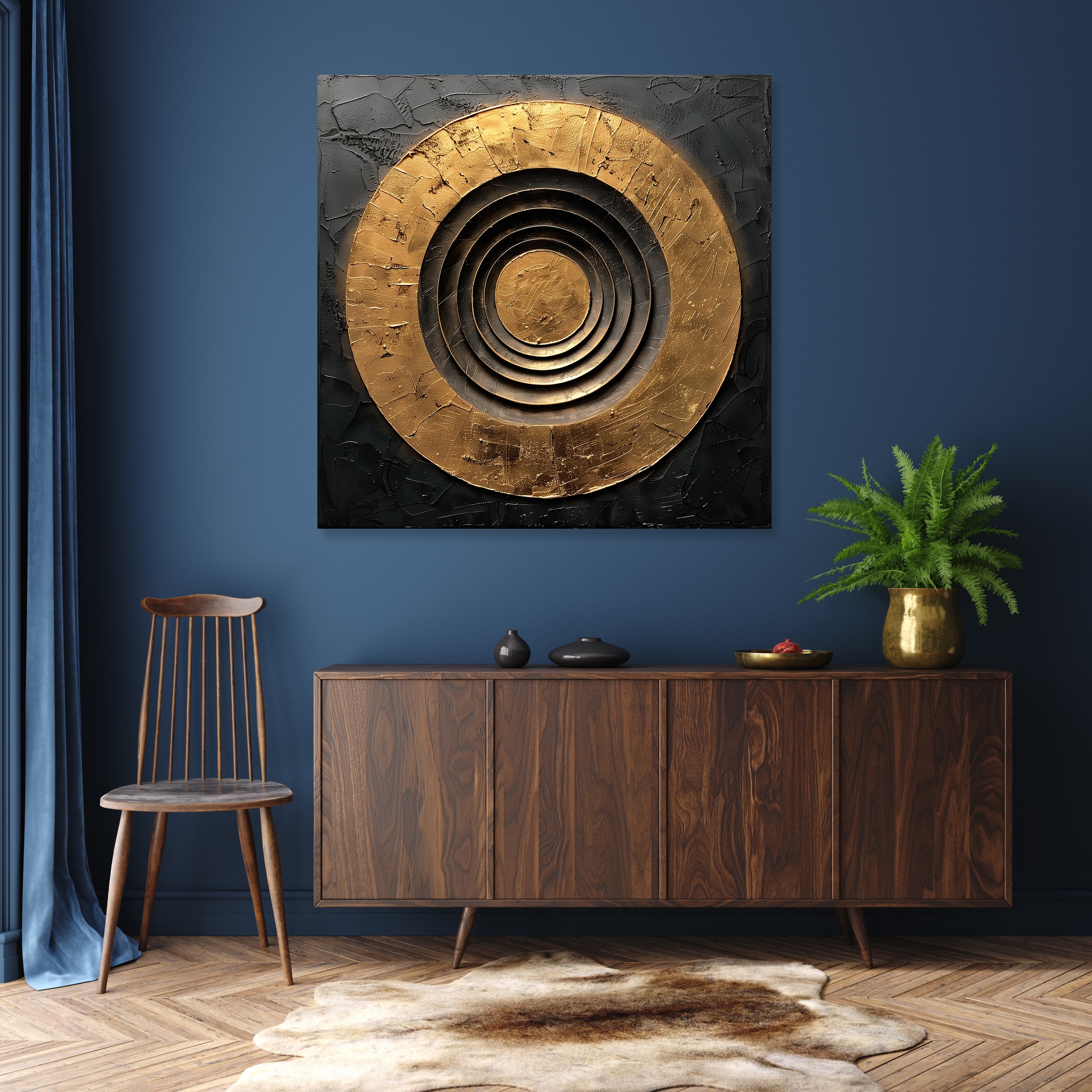 queence Kunstdruck »Goldener Kreis«, Abstrakt-Abstrakte-Formen-Gemälde-Kunst, (1 St.), Premium-Leinwandstoff, Handarbeit aus Deutschland