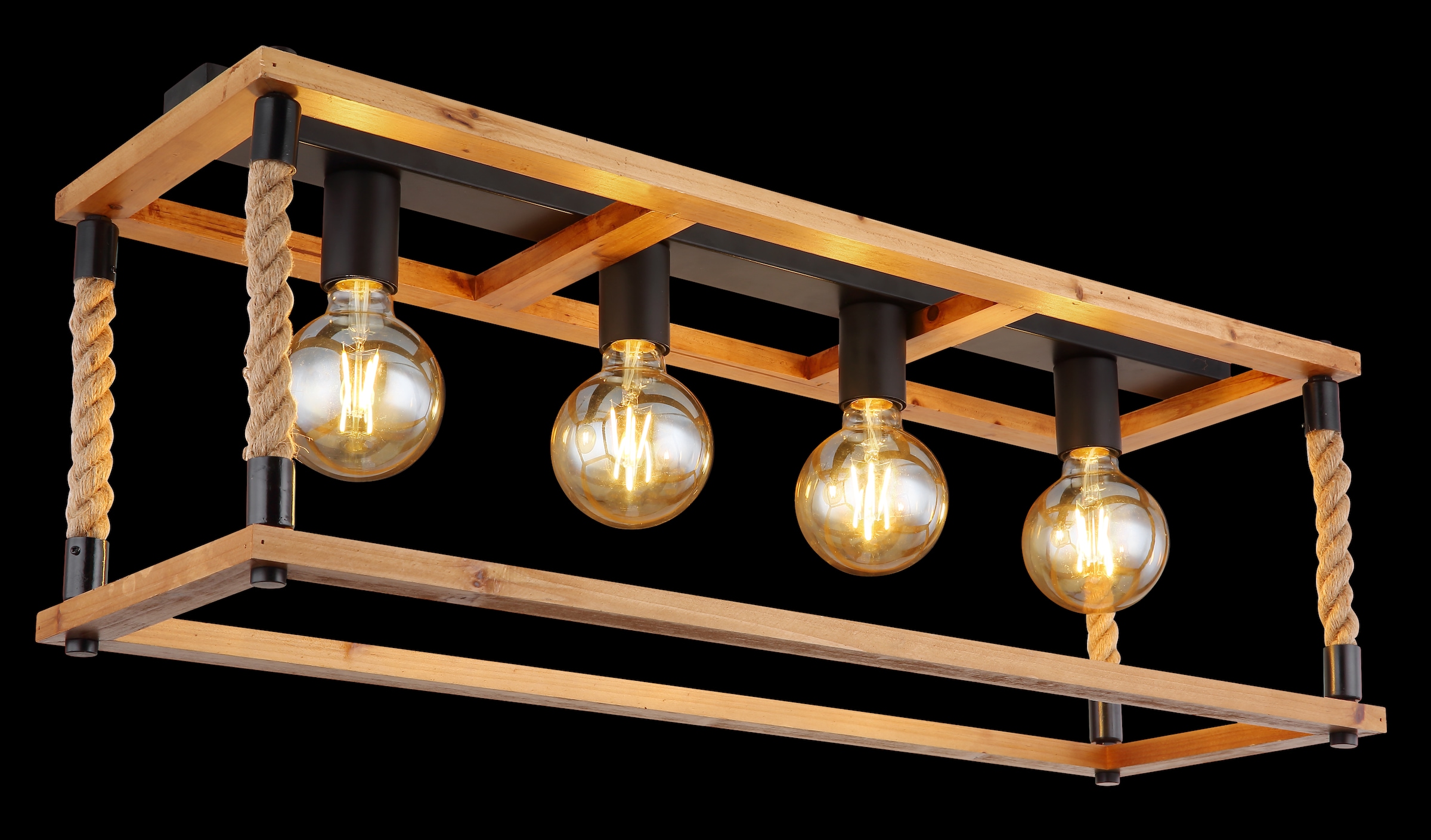 GLOBO LIGHTING Deckenleuchte »VERNON«, Leuchtmittel E27 | ohne Leuchtmittel, Deckenlampe/Holz/Hanf/Wohnbereich/Esszimmer