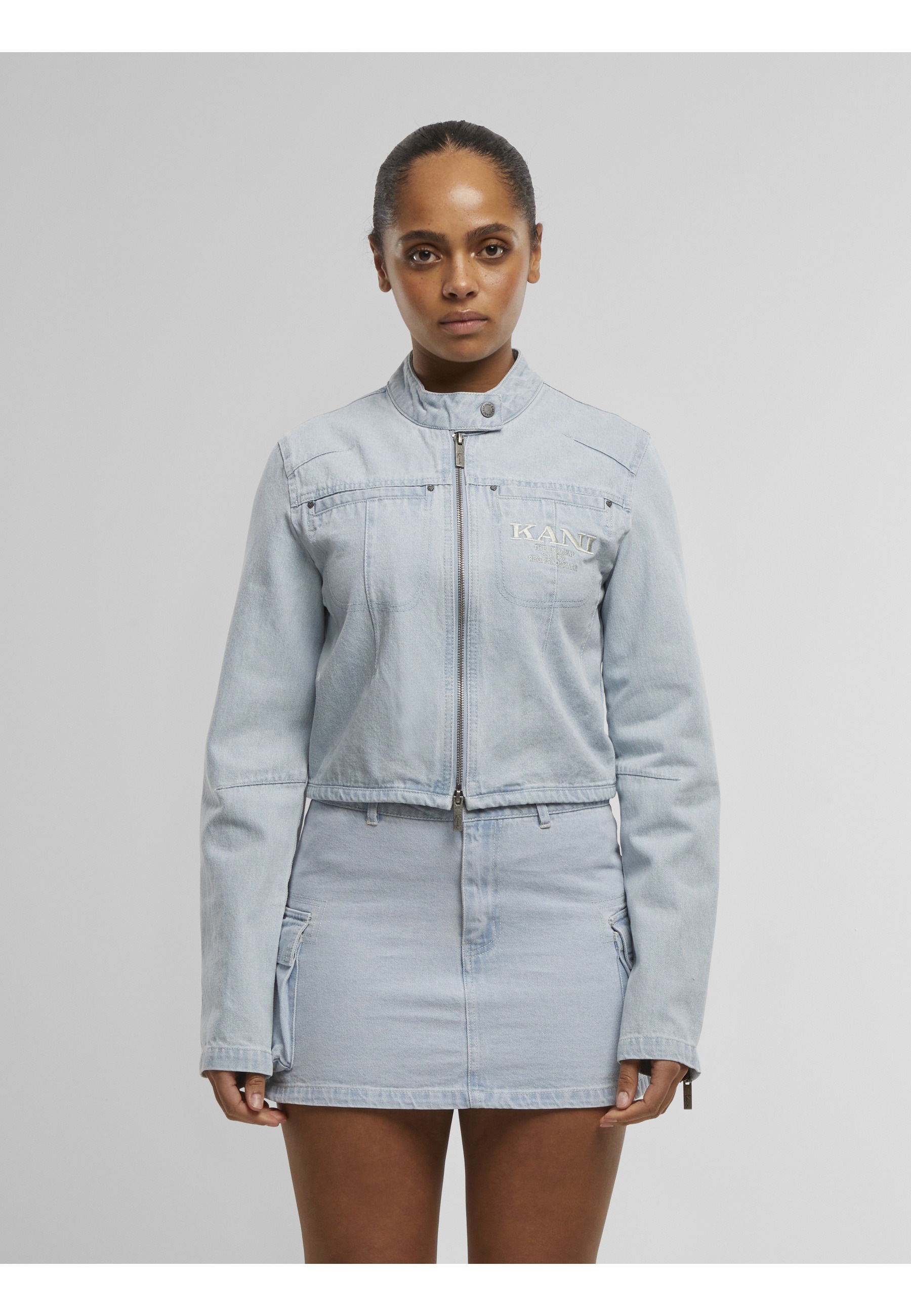 Karl Kani Allwetterjacke »Karl Kani Retro TM Denim Biker Jacket« 1 Stk. tlg. ohne Kapuze