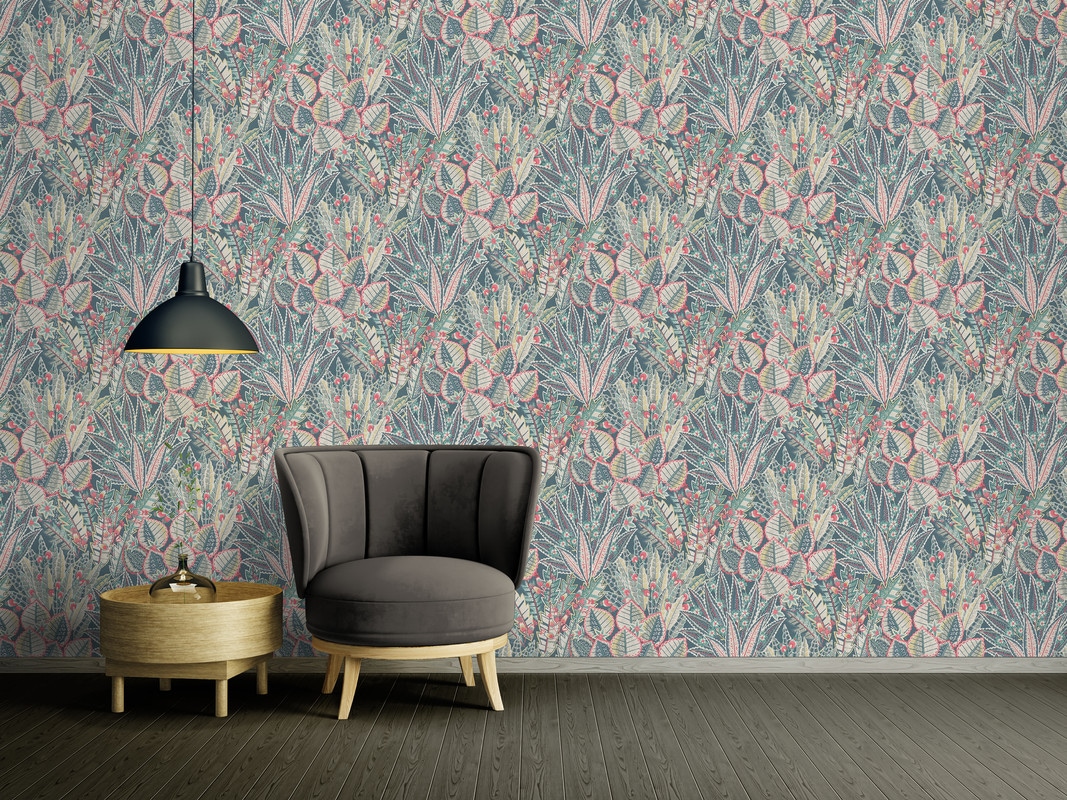 living walls Vliestapete "Stories of Life Dschungel Tapete Blau Grün Blätter" Motiv botanisch floral leicht strukturiert Florale Vliestapete für Schlafzimmer Tapeten Wohnzimmer Schlafzimmer