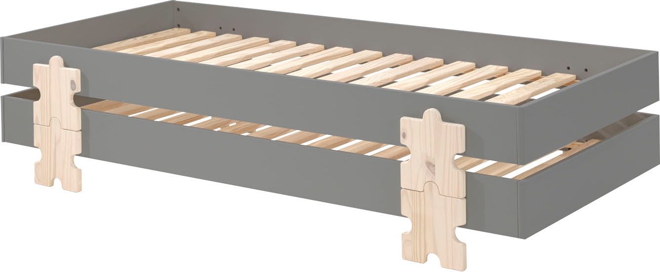 Thumbnail - Vipack Kinderbett "Modulo, stapelbares Einzelbett, inkl. Rolllattenrost, 2 Farben" B/H/T ca. 203,6x93,8x48cm, Fuß Puzzle...