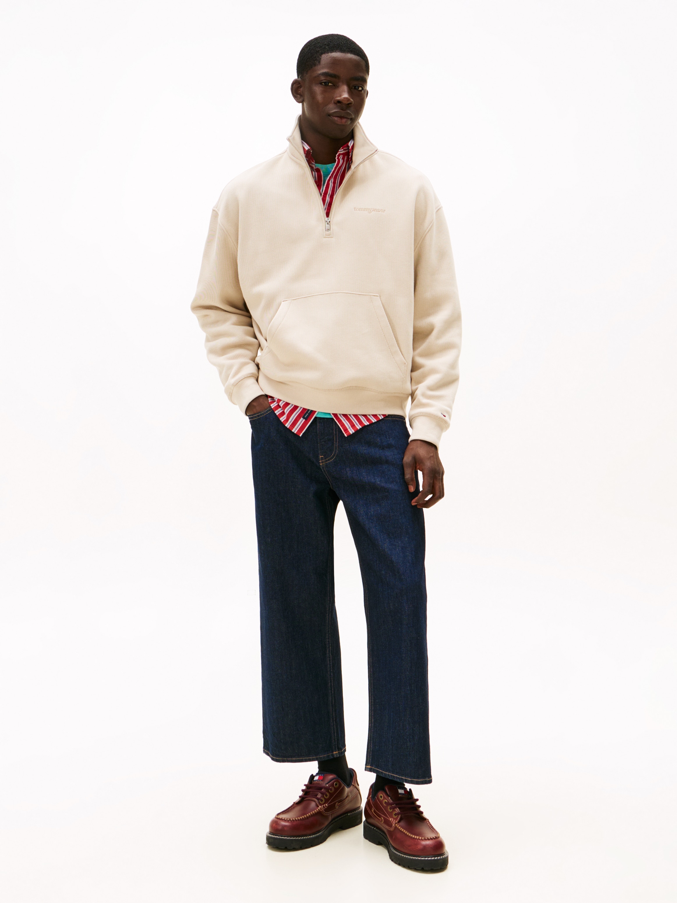 Tommy Jeans Sweatshirt »TJM 90S SCRIPT RIB FLEECE«, Troyerkragen mit Reißverschluss, normale Passform
