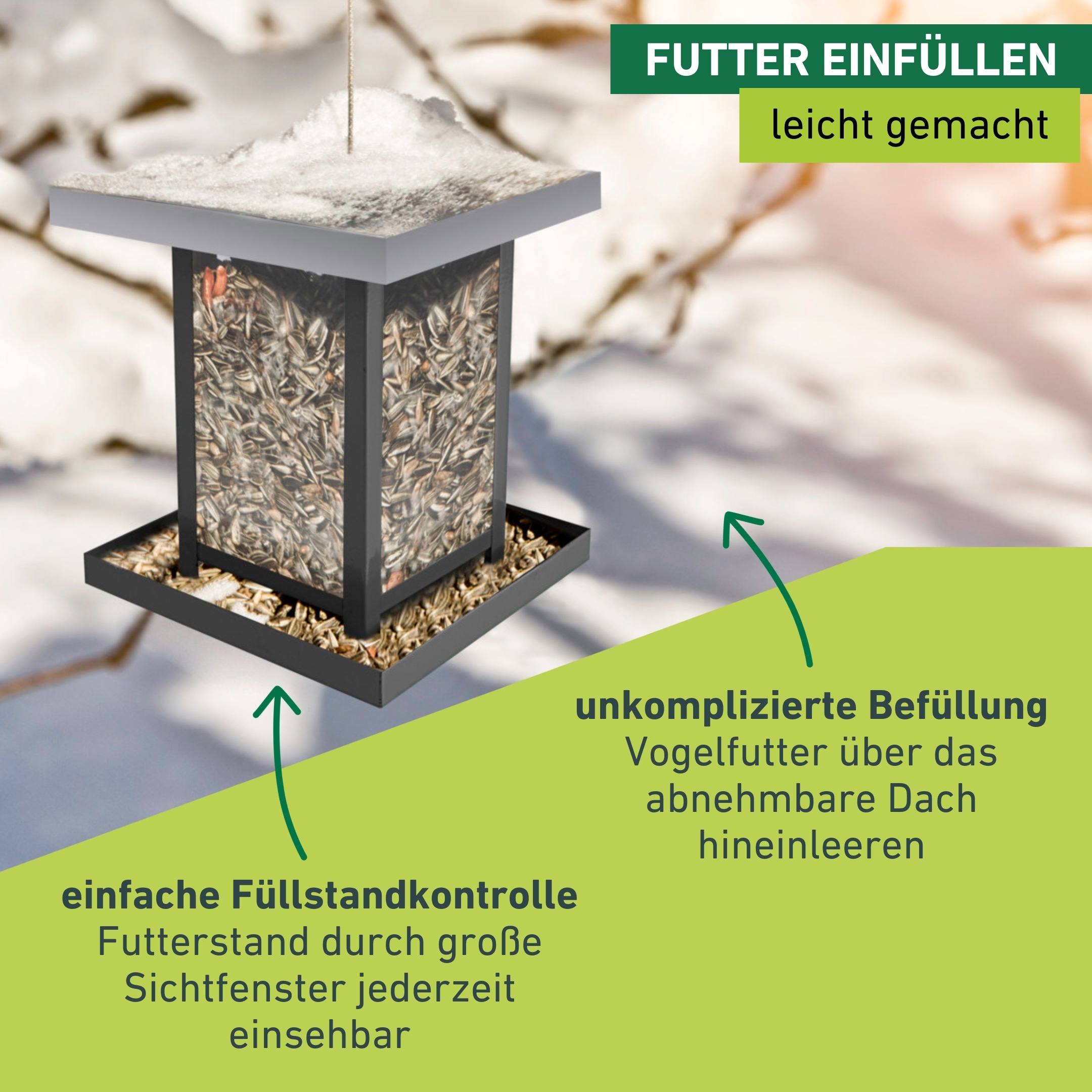 Windhager Futterhaus »View, Vogelfutterhaus für Wildvogelarten, witterungsbeständig« Futterstation inkl. Aufhängung, Füllmenge ca. 1,5 L, 16x16x17,5 cm