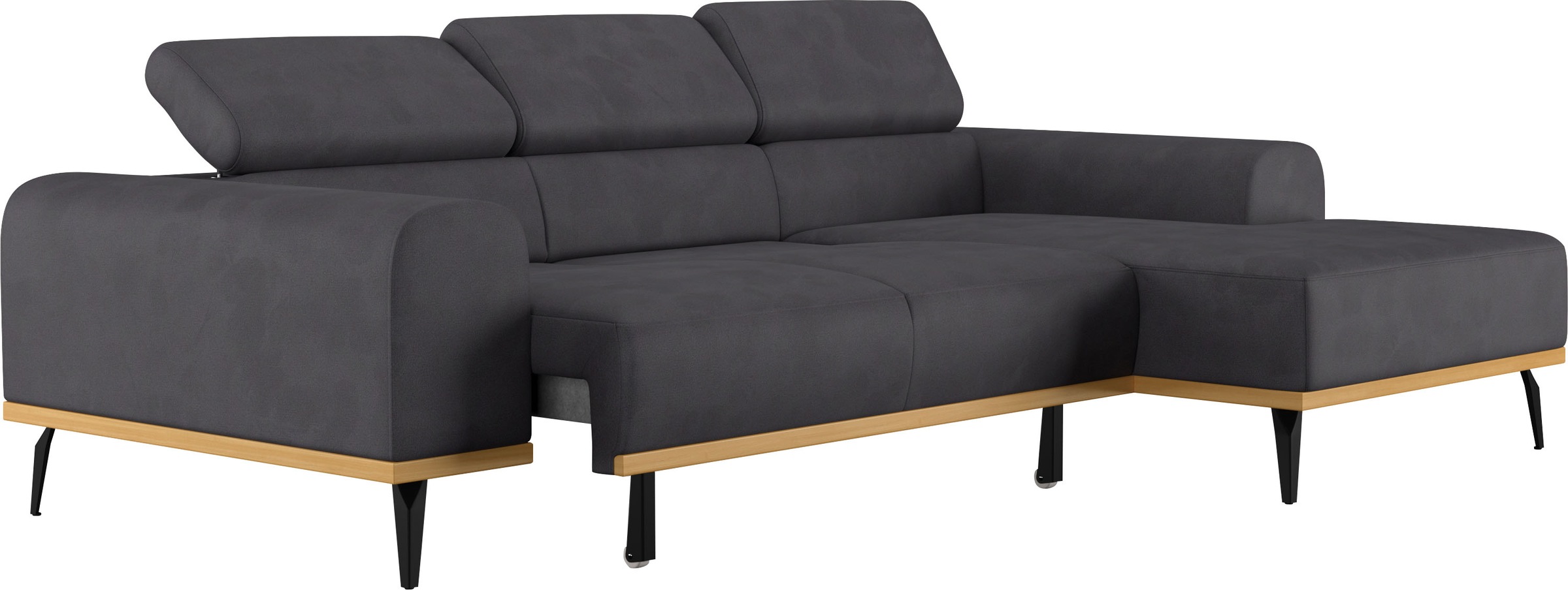 Places of Style Ecksofa »Carlo L-Form«, mit Kopfteilverstellung & Holz-Rahmenoptik, wahlweise Relaxfunktion