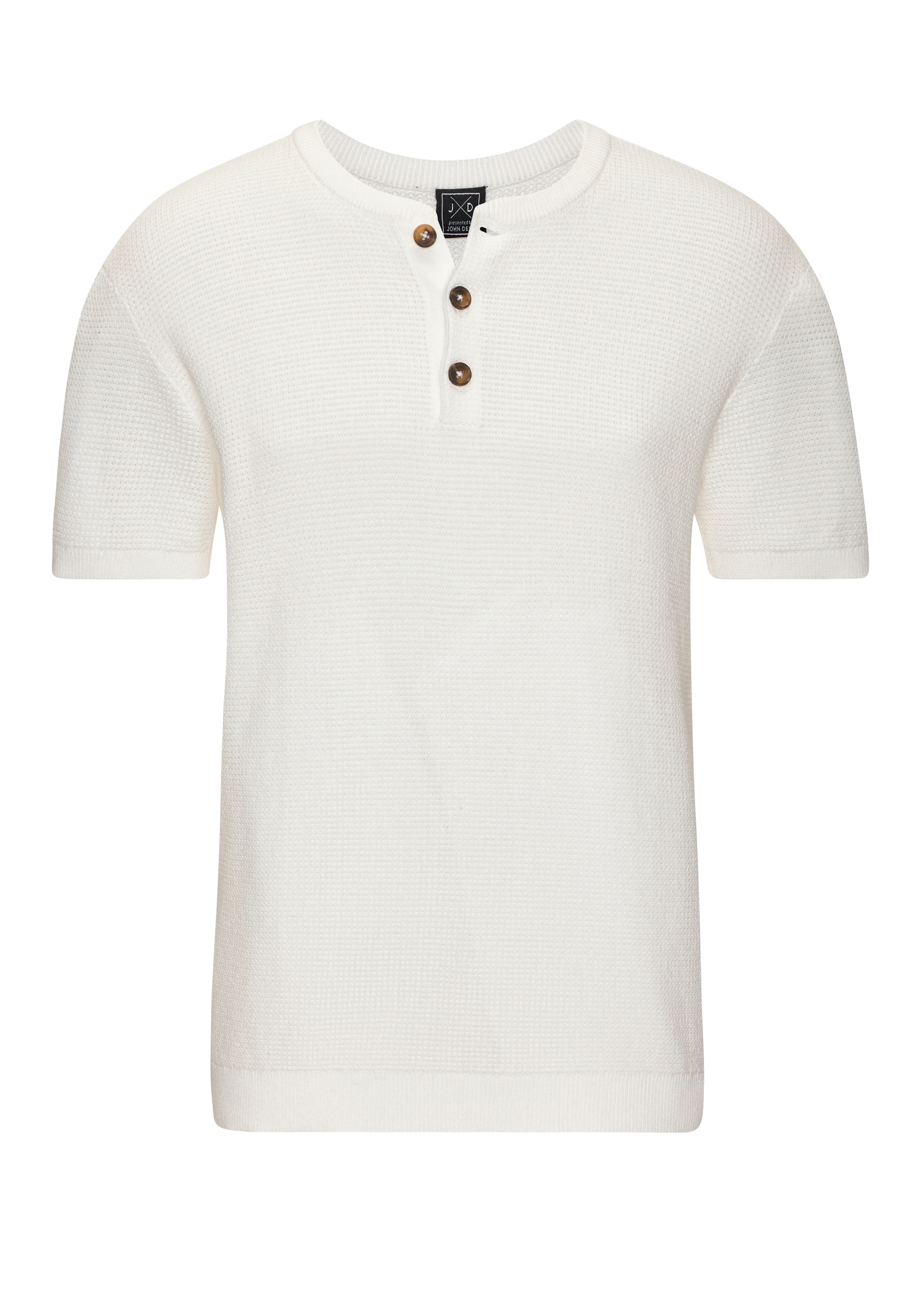 John Devin Kurzarmshirt "- Strickshirt" Rundhalsausschnitt mit kleiner Knop günstig online kaufen