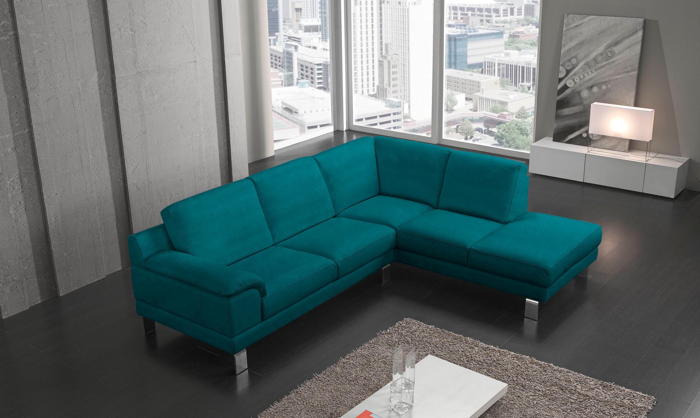 Egoitaliano Ecksofa "Shakira, Design und Sitzkomfort auf hohem Niveau, tolle Details" mit Ottomane, L-Form, elegante Metallfüße