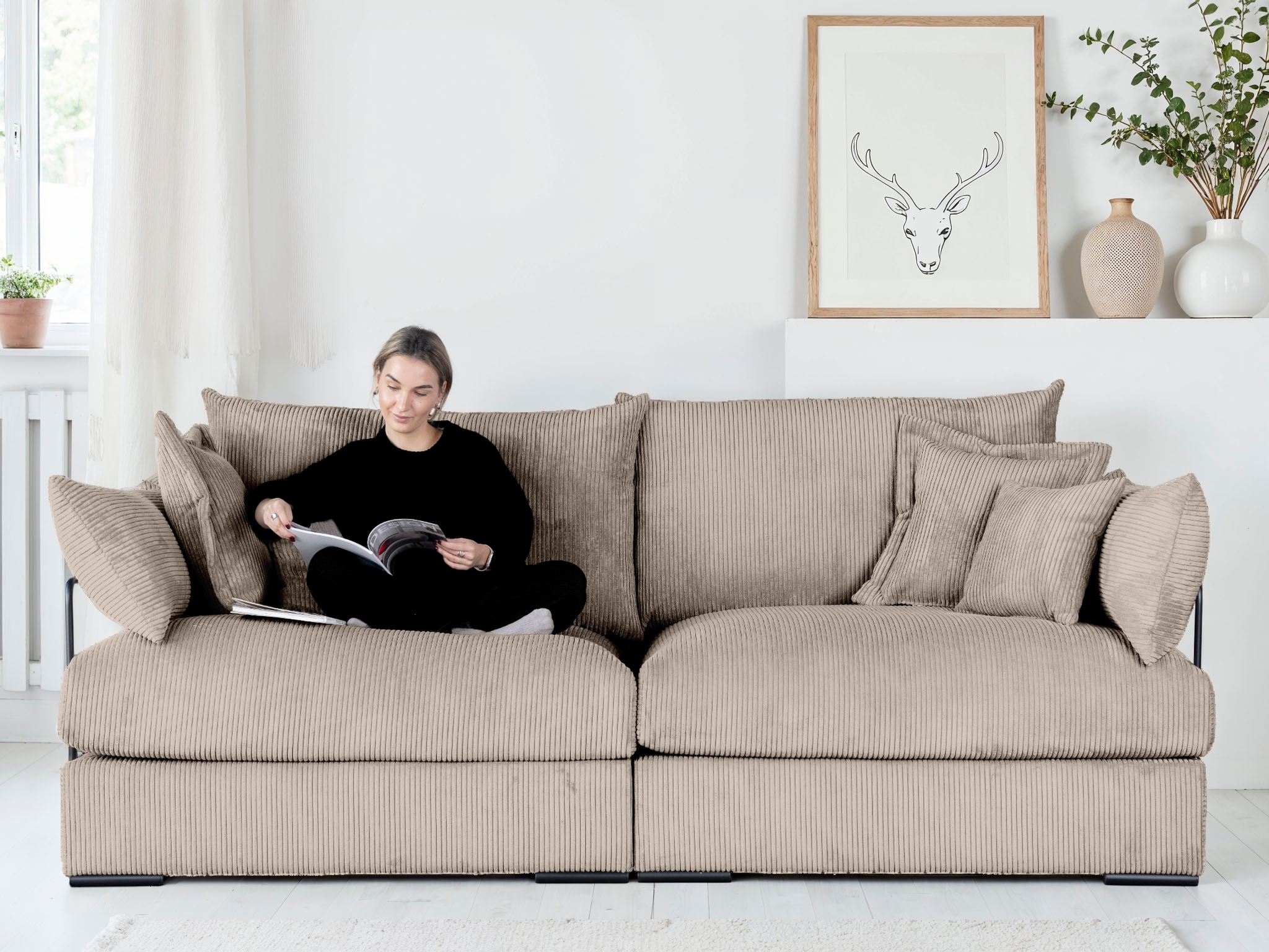 Home affaire "Casa XL, B: 190 cm" 4 Zierkissen, Mega-Sofa, in Cord oder Chenille-Struktur, Federkern