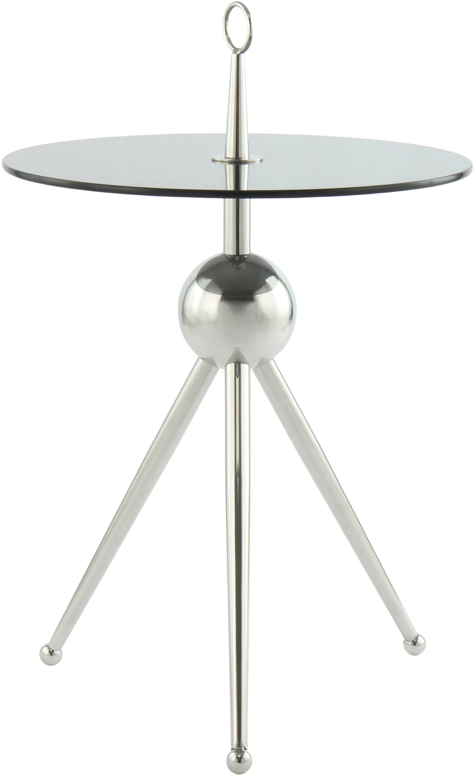 Kayoom Beistelltisch »Ontario 325, Runde Glasplatte aus Sicherheitsglas, 100% Edelstahl«, (1 St.), Minimalistisch, Gestell in Tripod-Design, mit Tragering