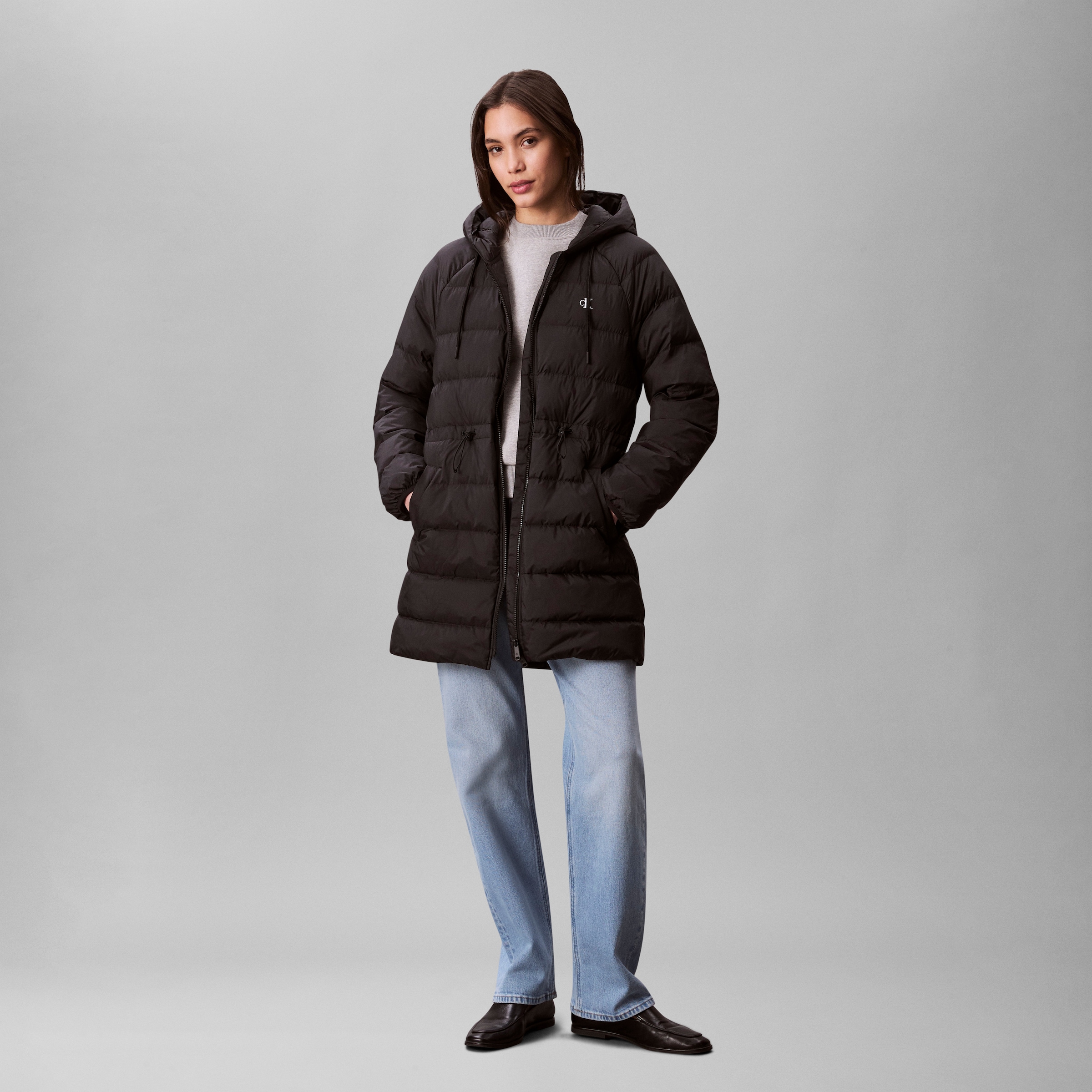 Calvin Klein Jeans Steppmantel »LGHTWGHT LG MD LNGTH«, Mit Rundhalsausschnitt
