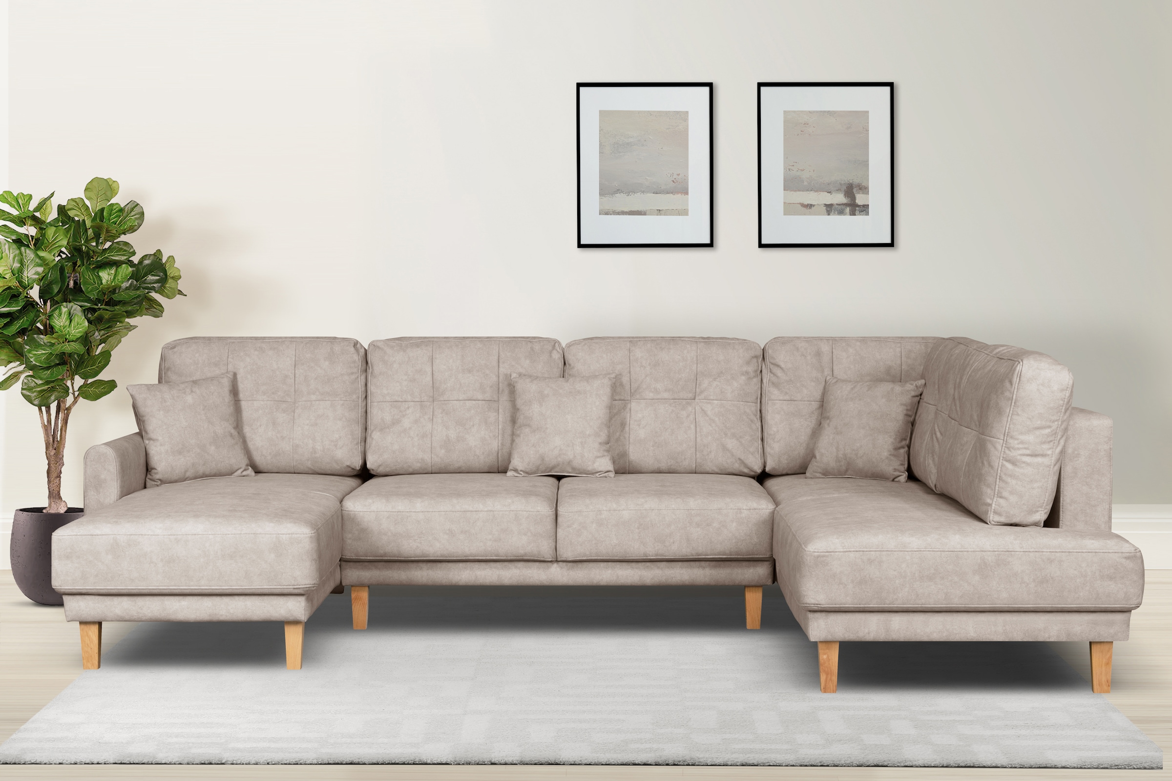 OTTO home Wohnlandschaft "TRIPLO U-Form wahlweise mit Schlaffunktion, B/T/H: 310/192/90 cm" Schlafsofa, auch mit Bettkasten, Steppung im Rückenkissen