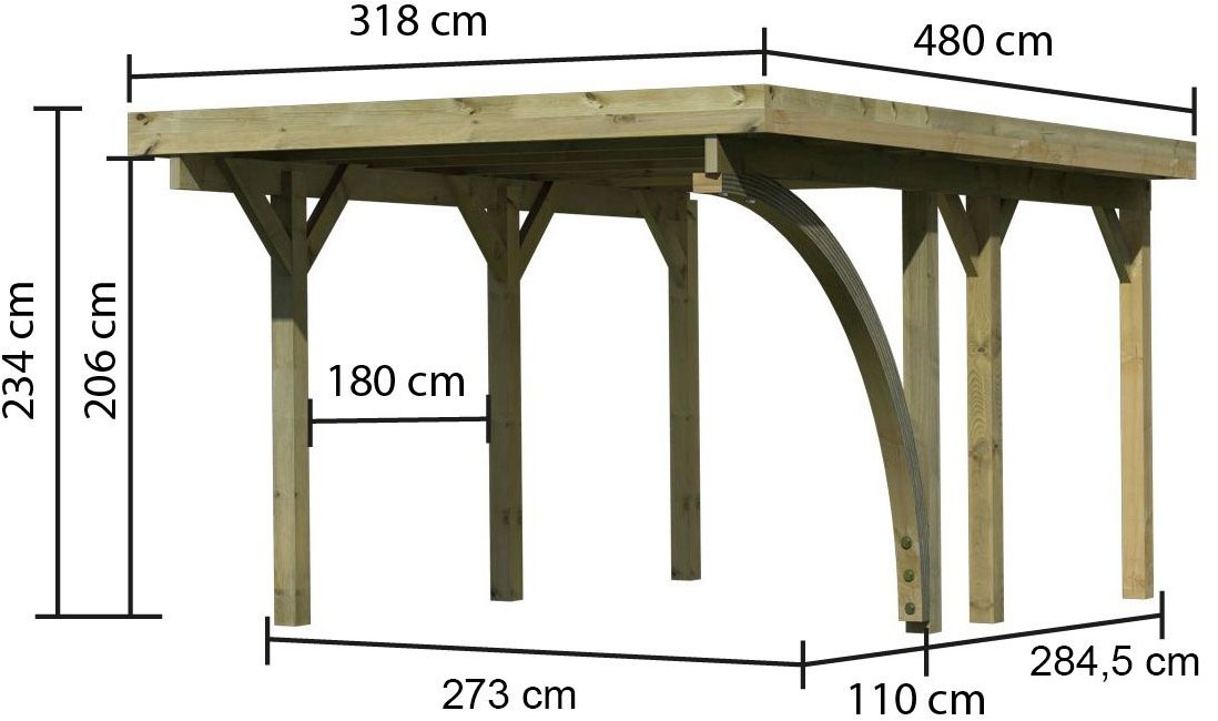 Karibu Einzelcarport »»Classic 1 SET« PVC-Dach Variante B, mit einem Einfahrtsbogen«, Masivholz, 250 cm, KDI, aus Masivholz