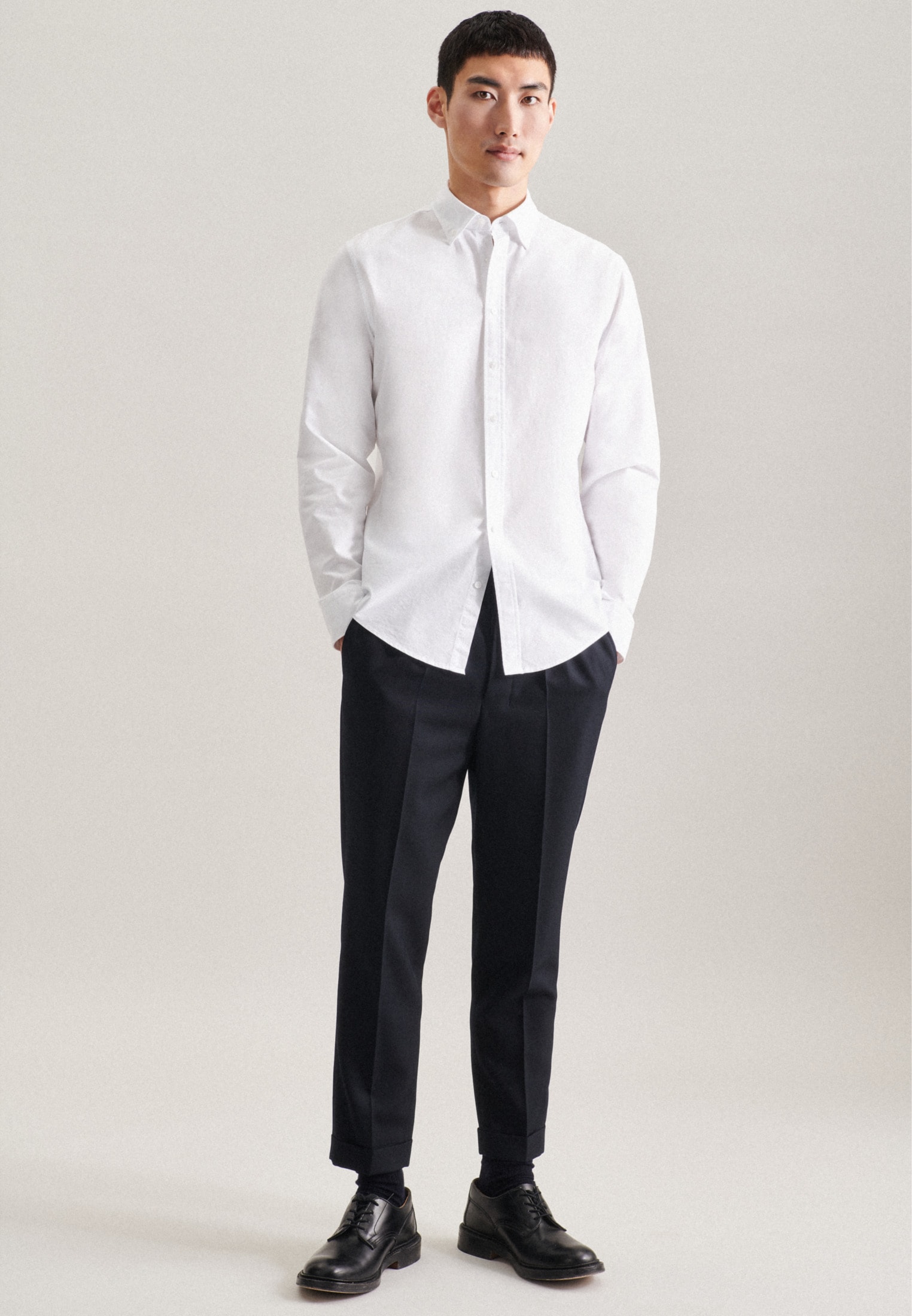 seidensticker Businesshemd »Shaped«, Shaped Langarm Button-Down-Kragen Uni