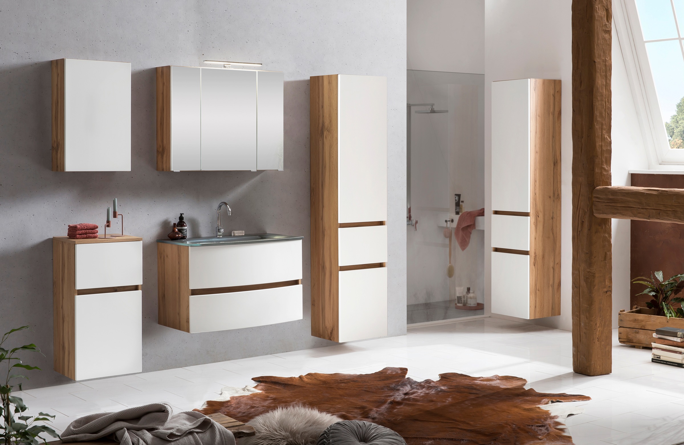 welltime Badezimmer-Set »Kaunas«, (Set, 3 St.), bestehend aus Waschtisch-Set mit Seitenschrank, Breite 120 cm