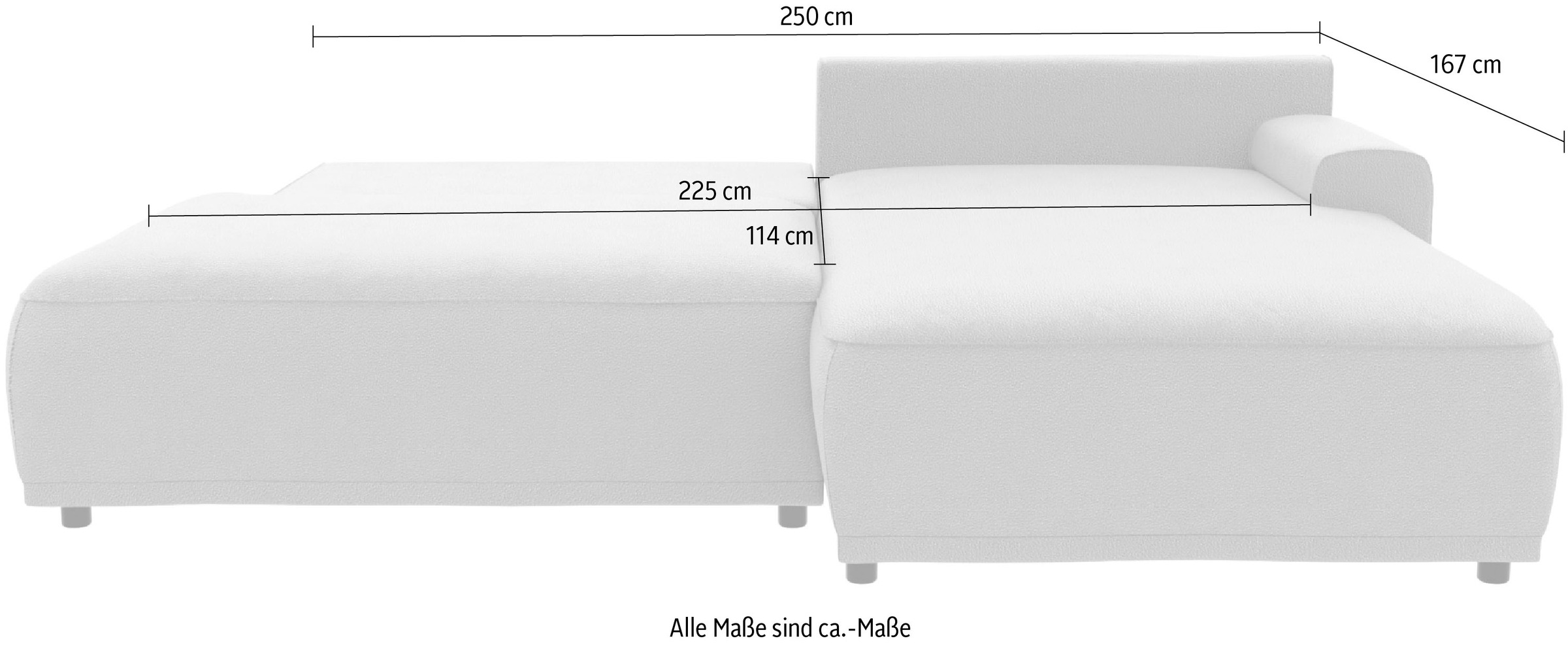 TRENDMANUFAKTUR Ecksofa »Fordon II, Schlafsofa mit Bettkasten, Couch in L-Form, Breite 250 cm«, in Struktur fein LEO, haustierfreundlich, wollweiß, Armlehne rechts