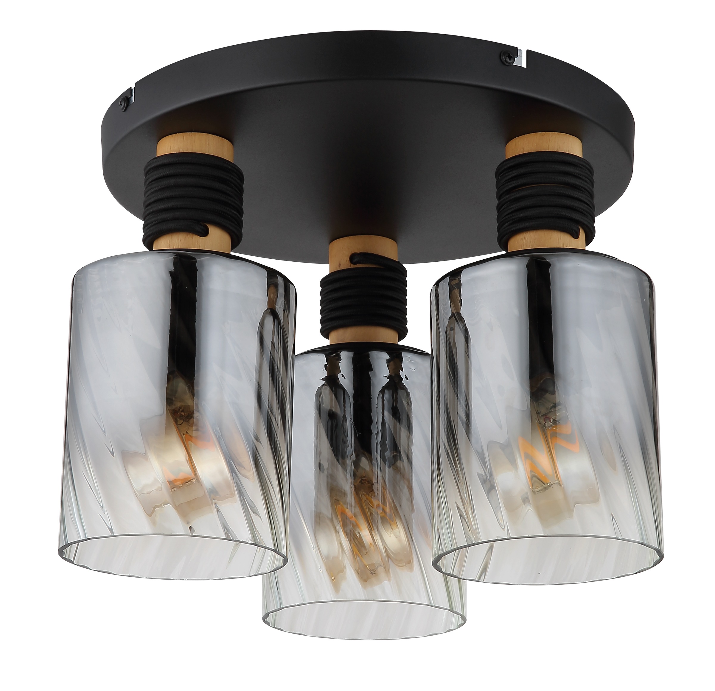 GLOBO LIGHTING Deckenleuchte »DECKENLEUCHTE METALL« E27 1 Stk. Deckenleuchte Schwarz/Holz, Rauchglas klar, E27