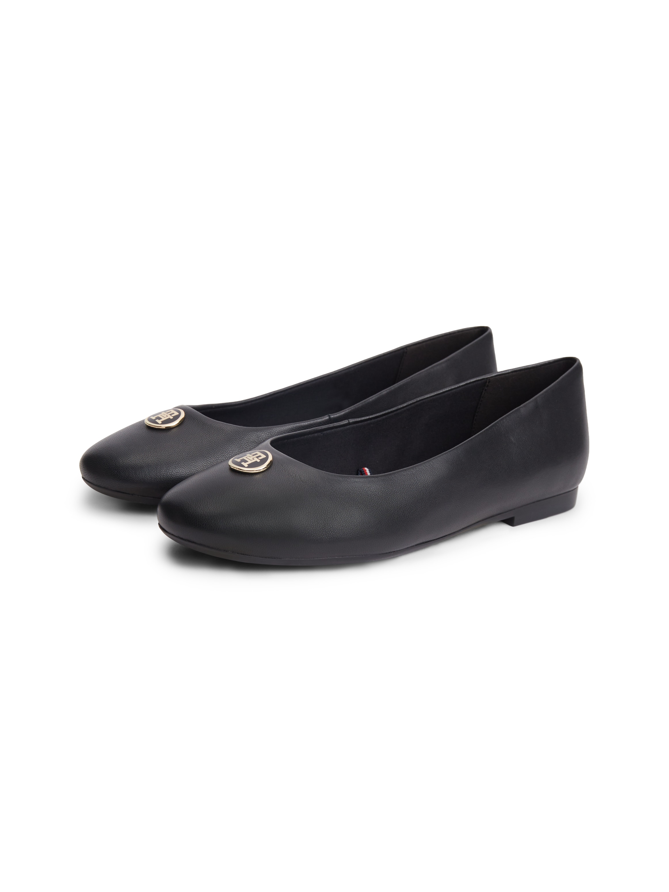 Tommy Hilfiger Ballerina "TH PLATE LEATHER BALLERINA" Schlupfschuh, Businessschuh mit edlem Schmuckelement - schmale Form