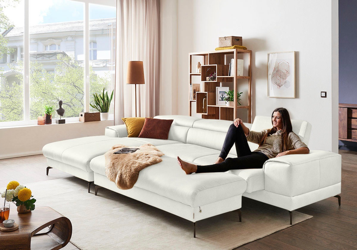 W.SCHILLIG Ecksofa »piedroo, Designsofa mit tollem Sitzkomfort, bequem und elegant, L-Form«, Kopfteilverstellung, wahlweise mit Sitztiefenverstellung, Breite 343cm