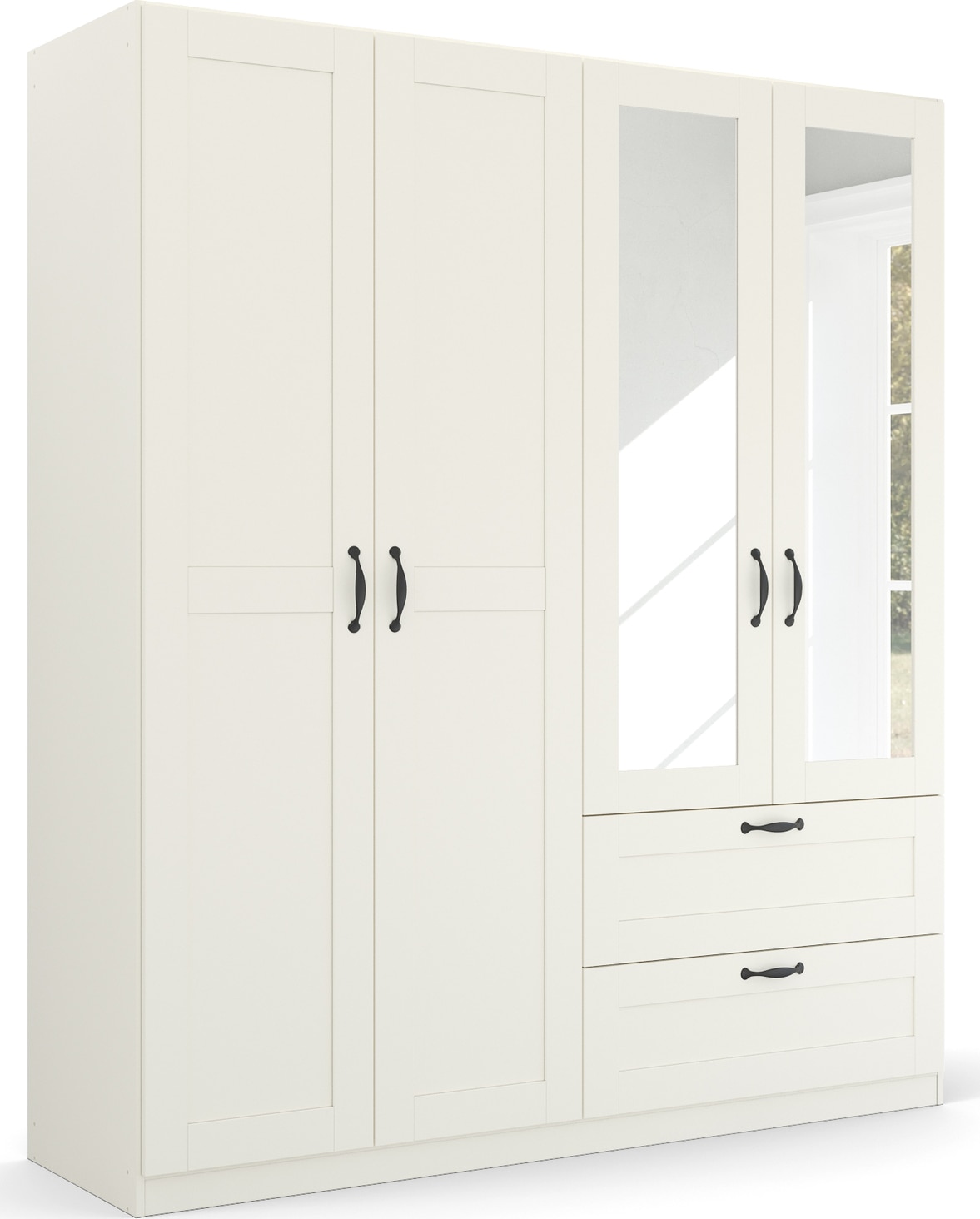 rauch Drehtürenschrank "Kleiderschrank Schrank Garderobe Ankleide COTTAGE BY QUADRA SPIN" Breiten: 181/226/271 cm, Höhe 210 cm, in skandinavischem Landhausstil, mit Schubladen und Spiegel