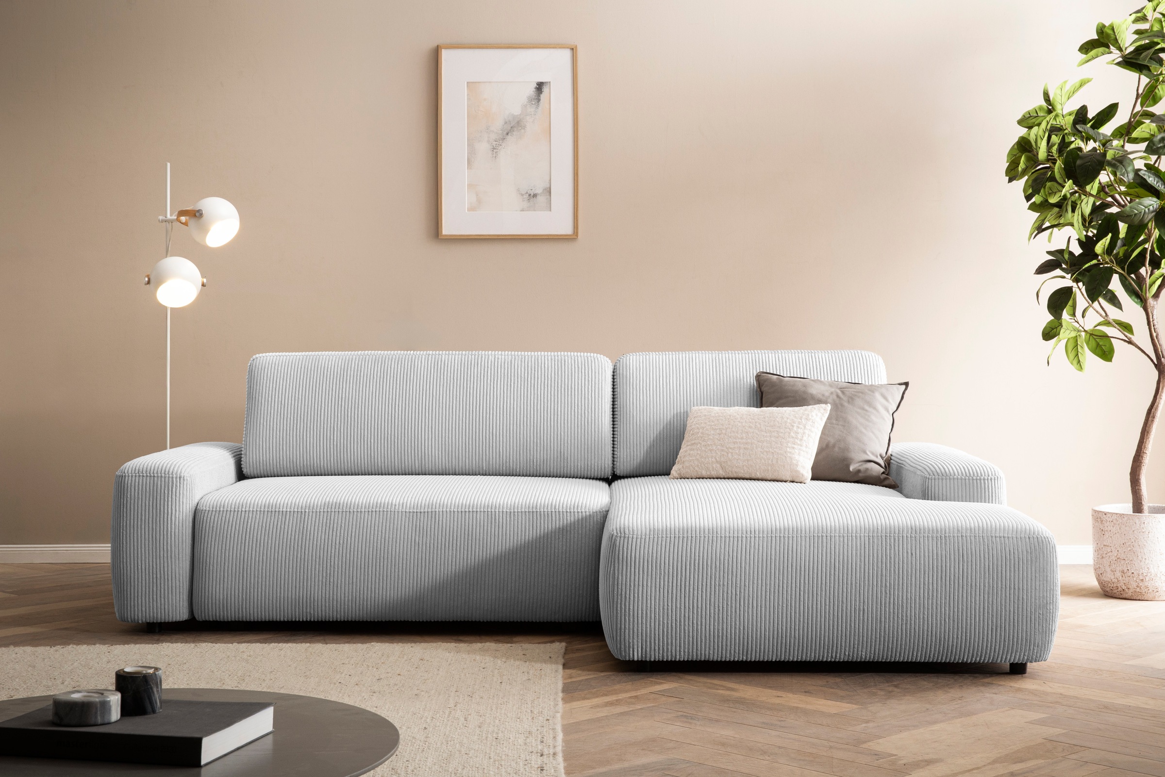 INOSIGN Ecksofa »TORGE (264cm), Schlafsofa in Cord, Samtvelours o Struktur fein, L-Form«, Schlaffunktion, Bettkasten, Liegefläche: 125/210 cm