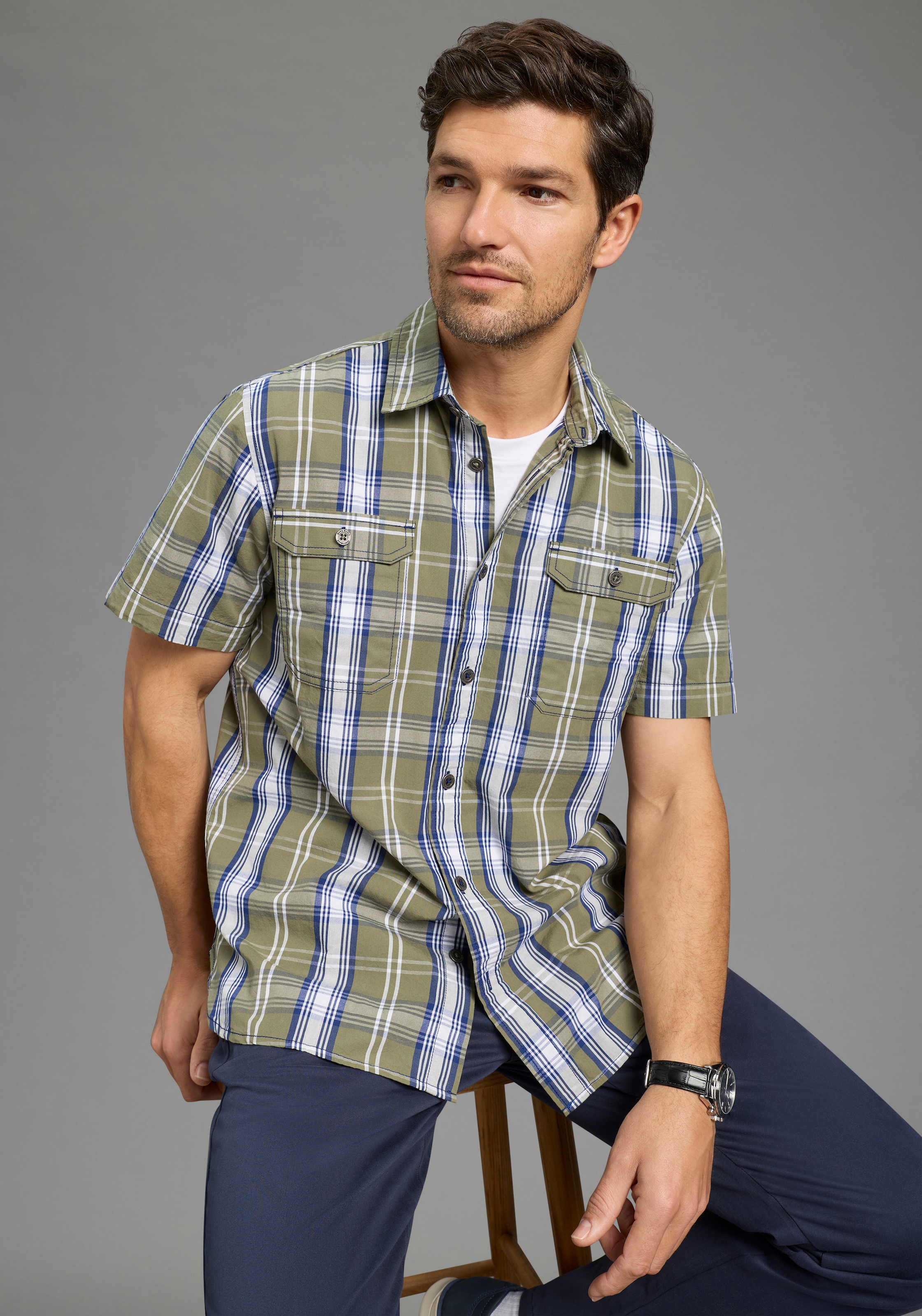 Mans World Karohemd Kurzarm, für Casualmode, Basic, Frühling und Sommer, au günstig online kaufen