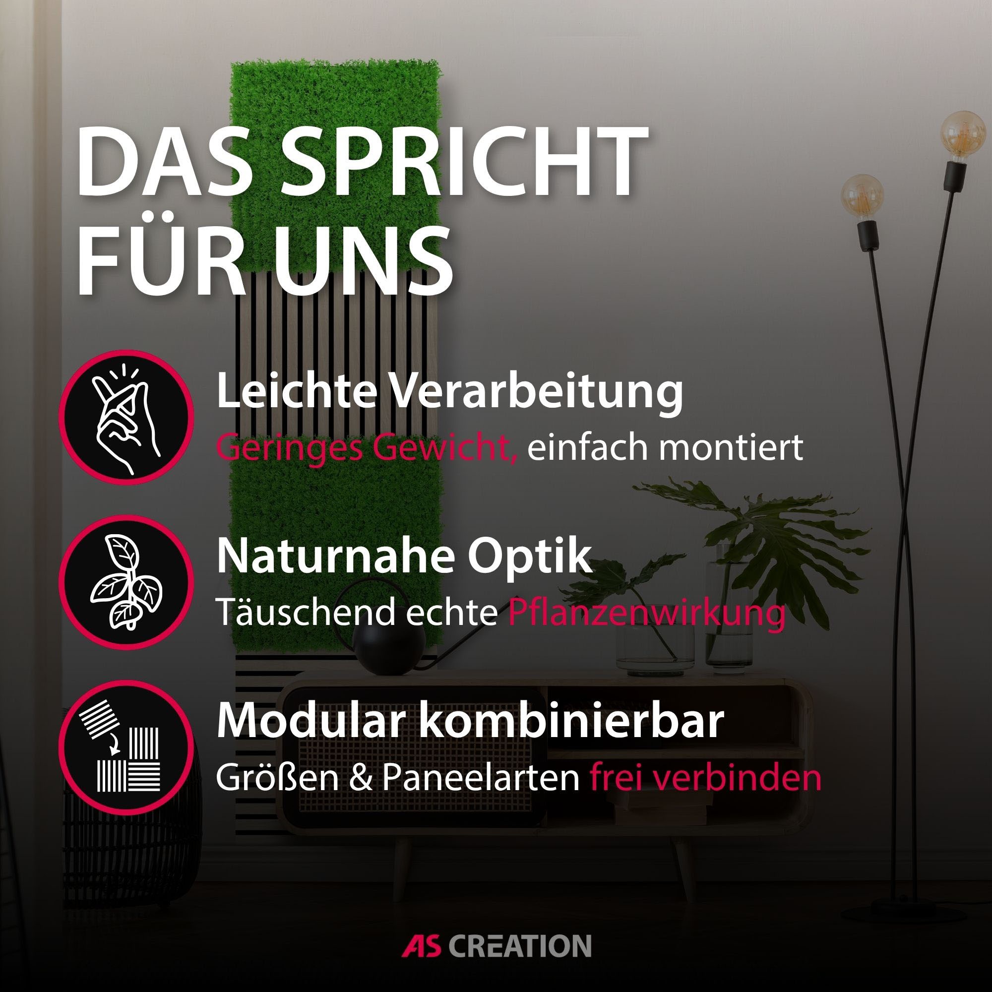 Architects Paper 3D Wandpaneel »A.S. Création Modular Wall Wandpaneel Pflanzenoptik« 1 tlg. Kunstpflanzen auf rPET-Filz für farbstarke botanische 3D-Wände