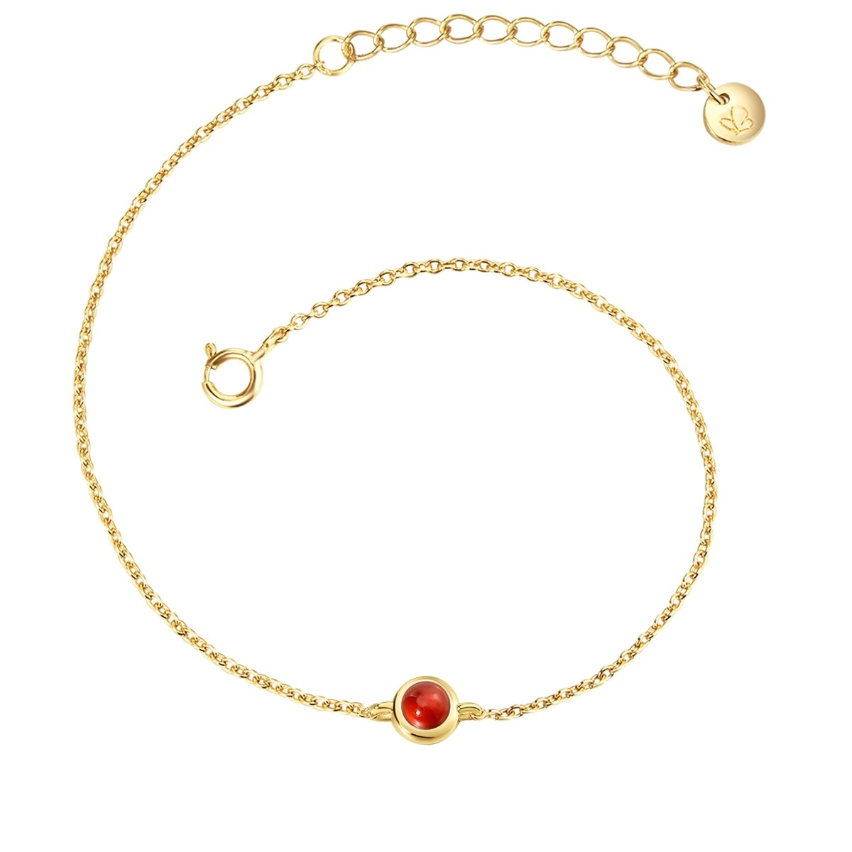 Damen Gliederarmband "GSM6023", Materialmixgelbgold, rot, GLANZSTÜCKE MÜNCHEN, Materialmix, Armbänder, mit Granat