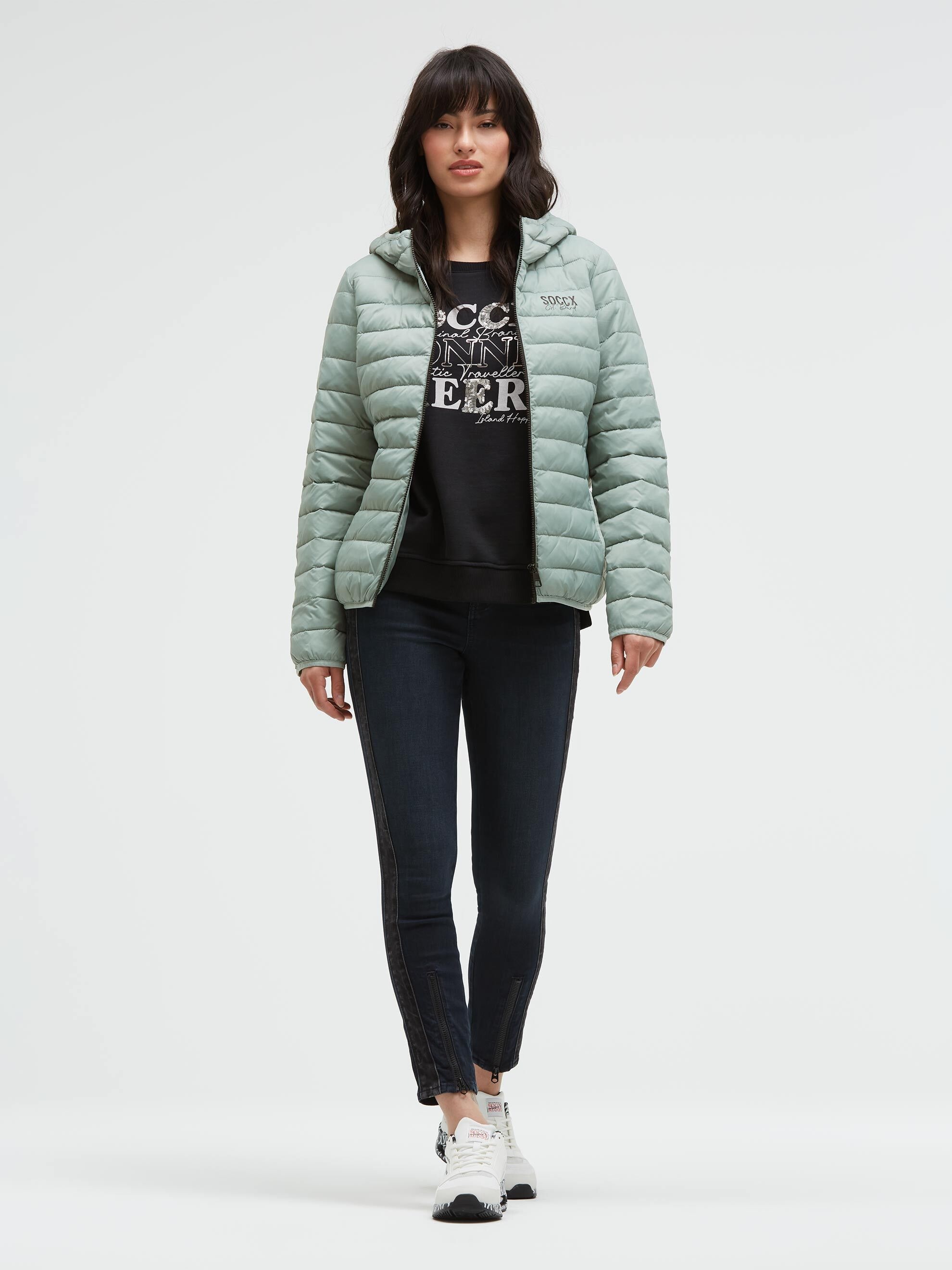 SOCCX Outdoorjacke mit Kapuze mit elastischem Saumabschluss