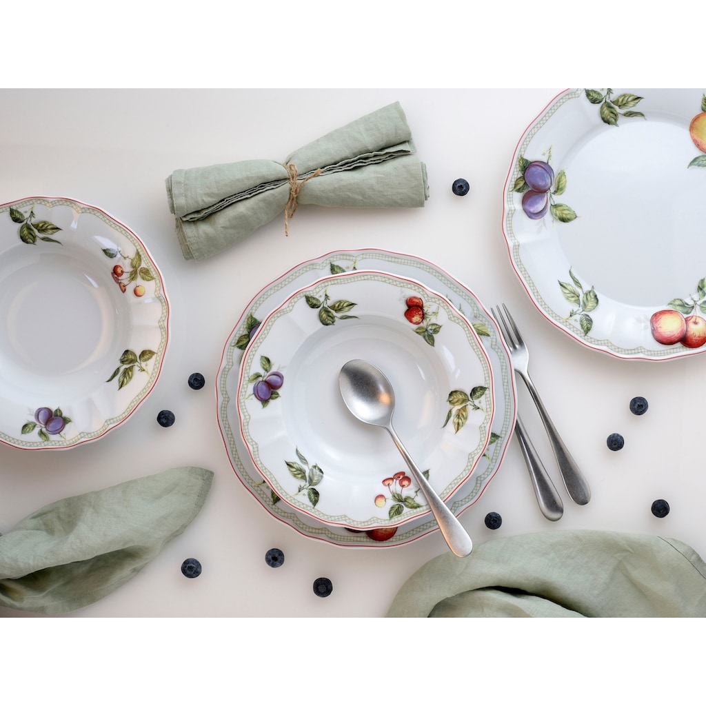 CreaTable Tafelservice »Teller Set, Geschirr-Set Flora Orchard«, (Set, 12 tlg., Teller Set für 6 Personen), Service, Früchtedekor, 12 Teile, für 6 Personen