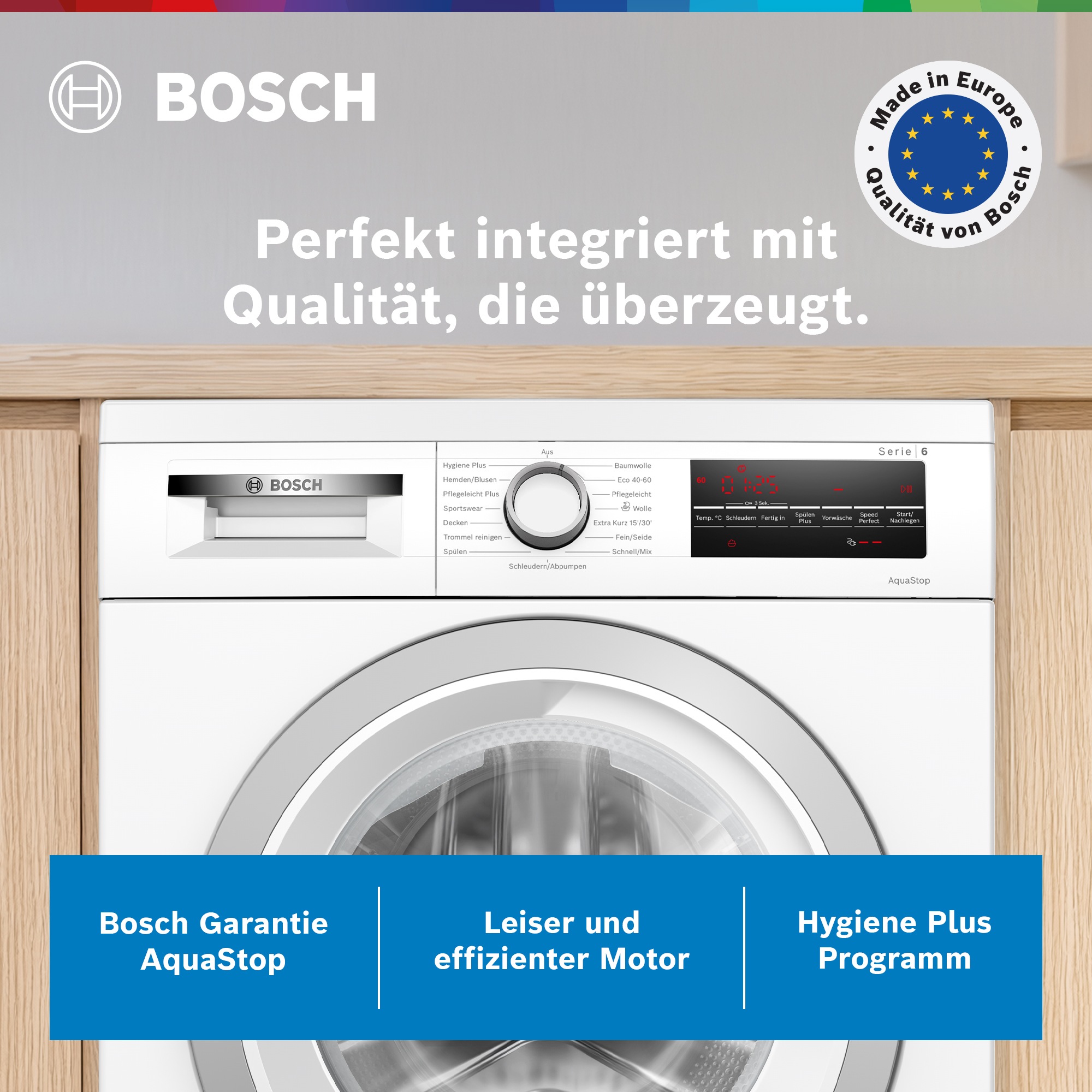 BOSCH Waschmaschine Serie 6 "WUU28T70" 8 kg 1400 U/min unterbaufähig, Speed Perfect, Hygiene Plus, großes LED-Display