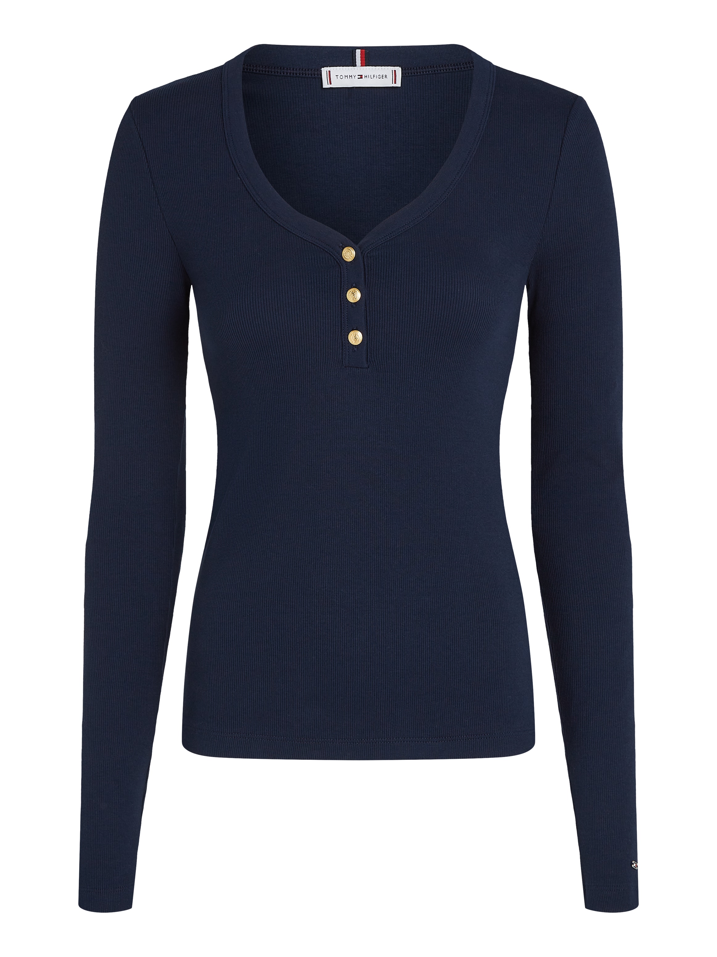 Tommy Hilfiger Langarmshirt »SLIM HENLEY GB SCOOP-NK LS«, mit Rippenstruktur, mit Metalllabel