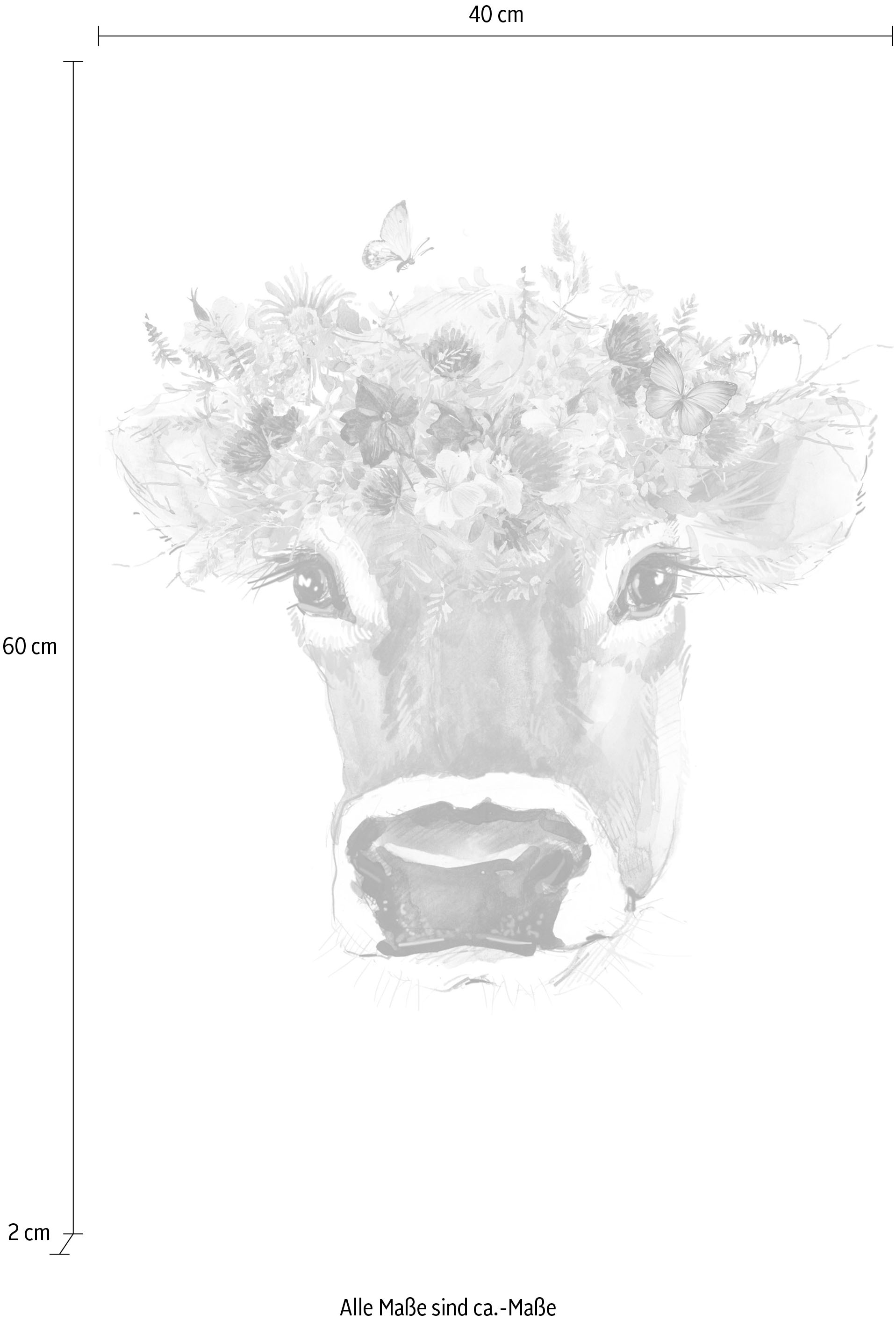 queence Leinwandbild »Kuh« Blumen | Blumenbilder | Kuh | Kuhbilder | Kunst Premium-Leinwandstoff, Handarbeit aus Deutschland