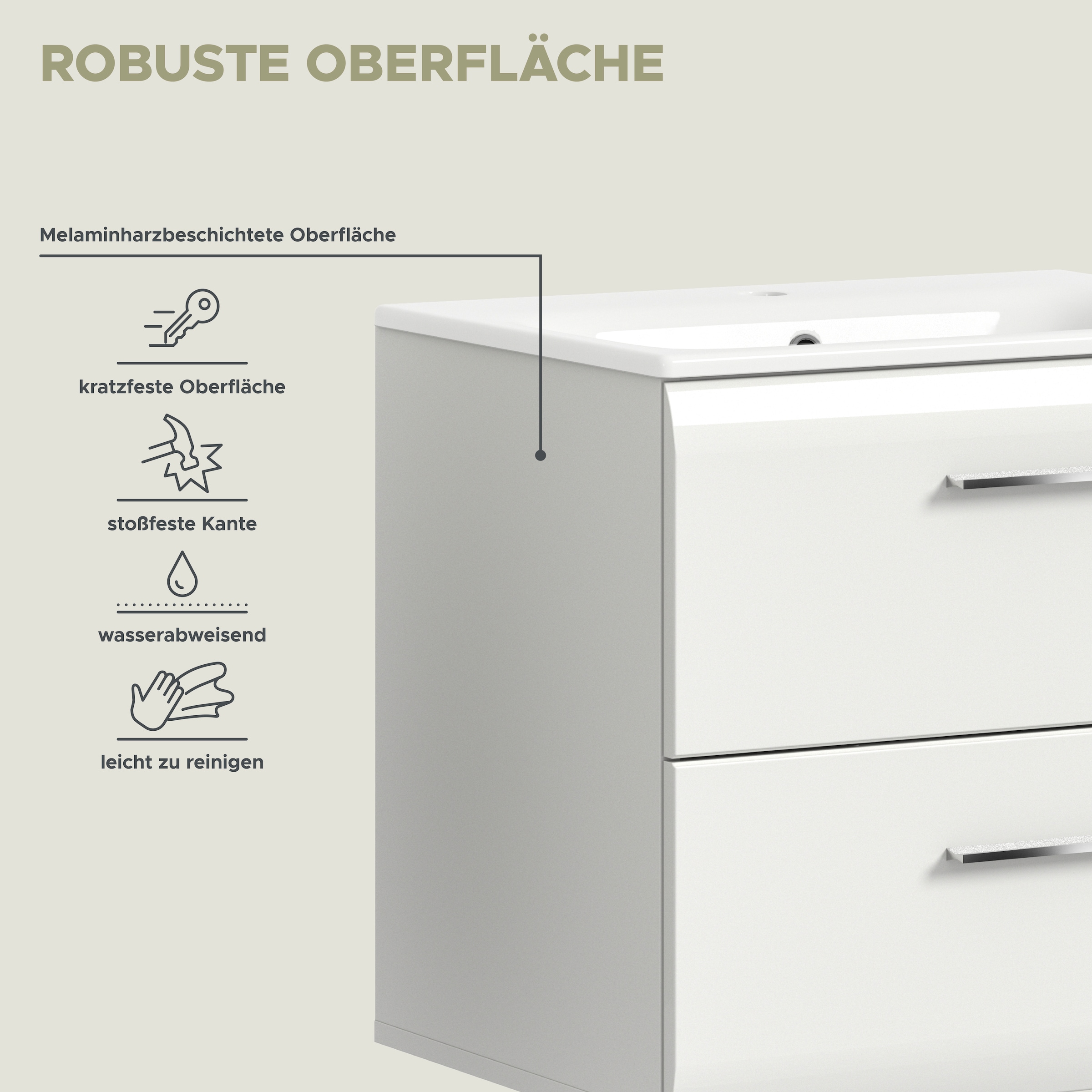 INOSIGN Waschbeckenunterschrank, (2 St.), Florenz, Waschtisch inkl. Waschbecken, Weiß Hochglanz Tiefzieh