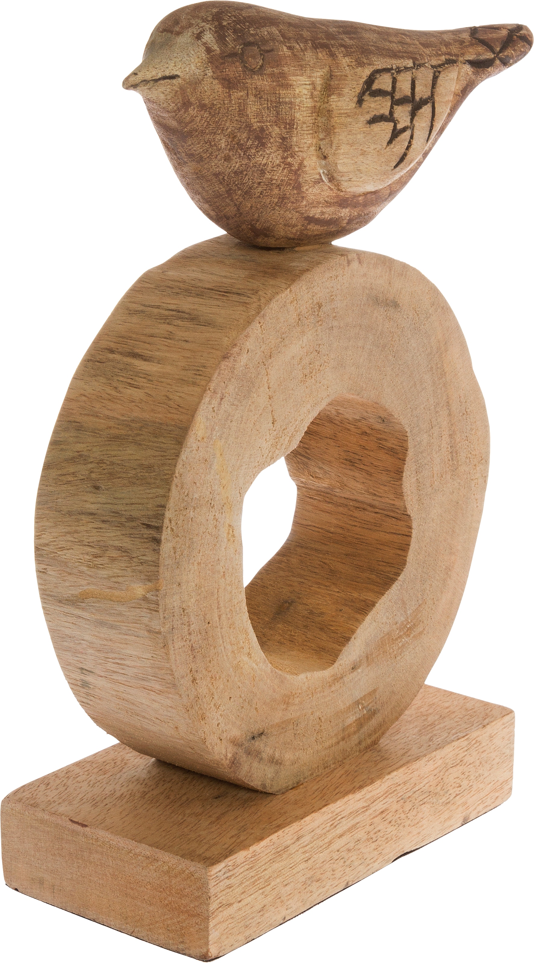 Myflair Möbel & Accessoires Dekoobjekt, Skulptur, natur, Höhe 32 cm, aus Holz, Vogel auf Ring, Wohnzimmer