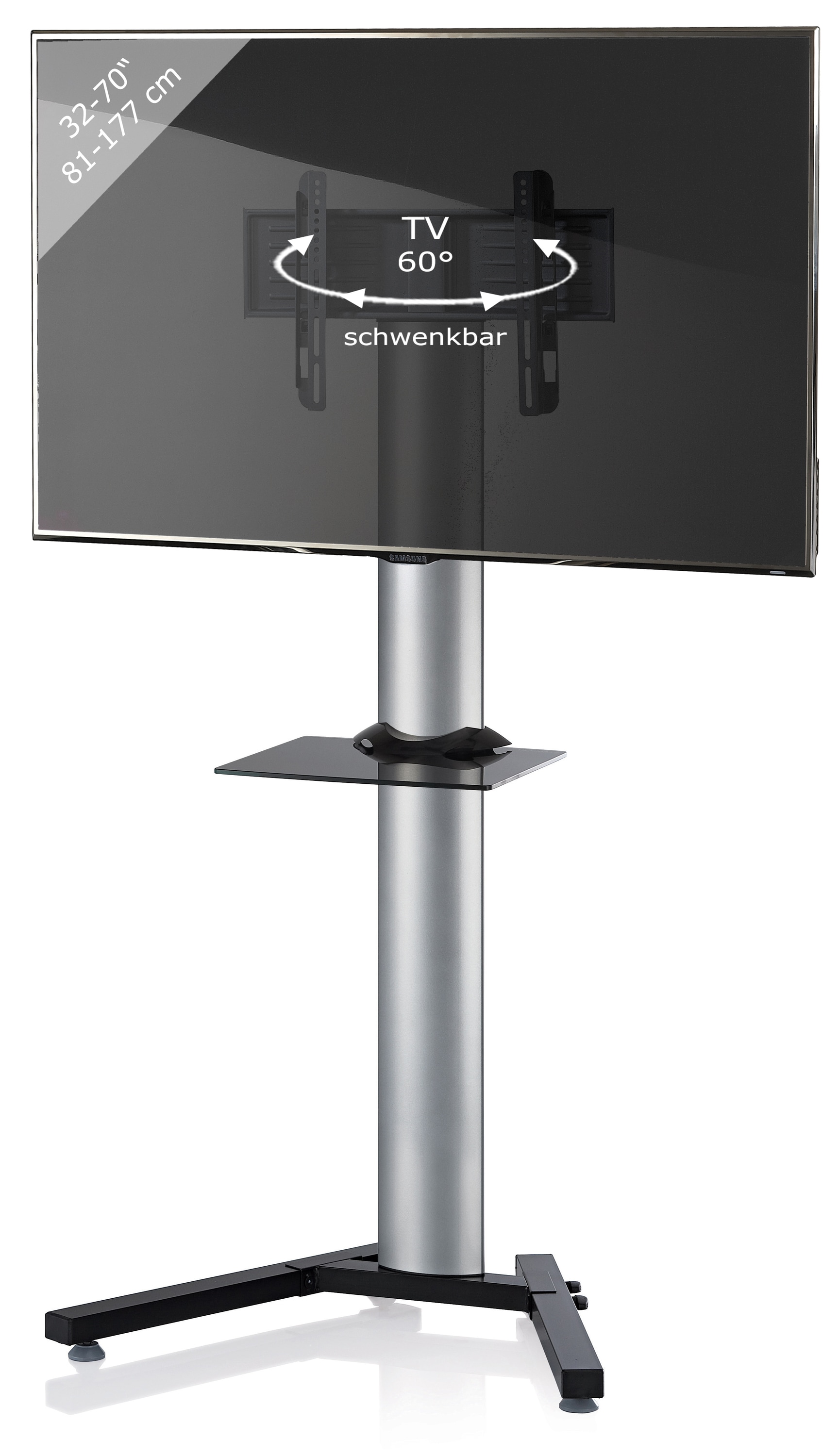 Wohnzimmertisch VCM "TV Fernseh Ständer Standfuß Alu Stadino Maxi ZW", silber, B:90cm T:72cm, Sideboards, TV-Board