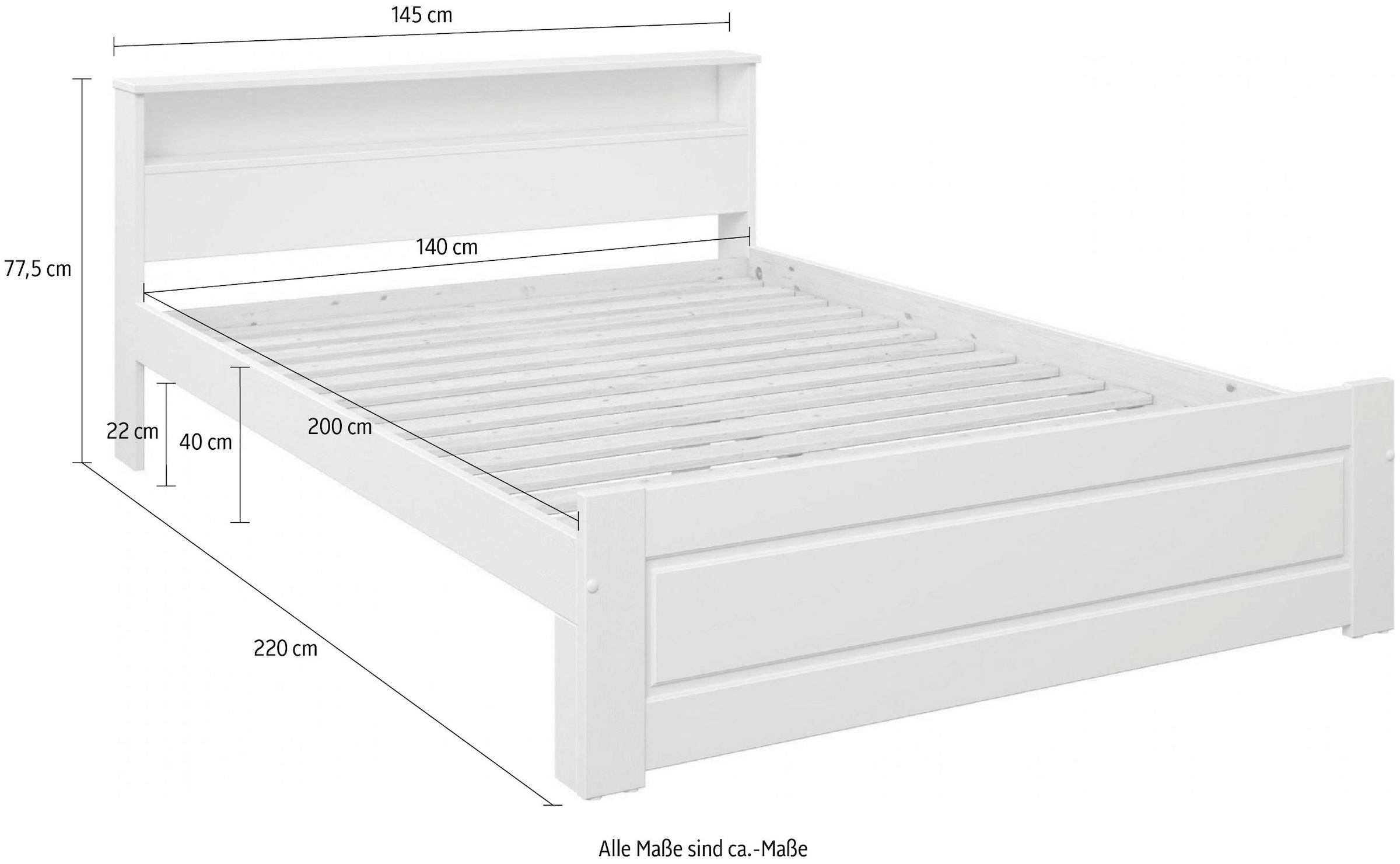 Home affaire Massivholzbett »FLAVION, TOPSELLER! Jugendbett, FSC® zertifizierte massive Kiefer«, (Breite: 90, 140, 180), Qualitätsprodukt, Regal, Kassettenoptik, Schublade optional