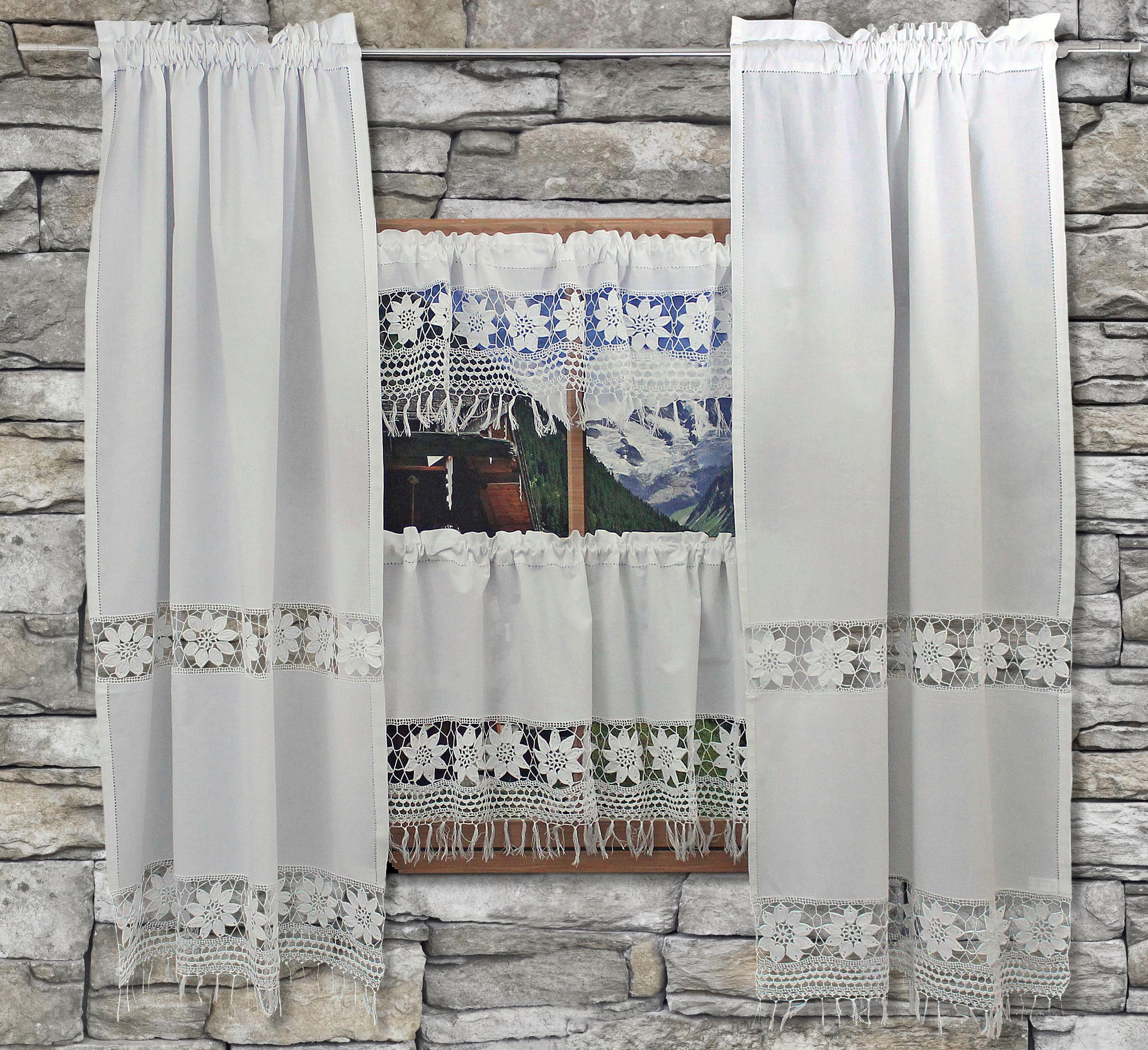 HOSSNER - ART OF HOME DECO 1100000002199 "Zugspitze" Stangendurchzug 1 Stk. tlg. Häkelspitze - ECHTE Handarbeit