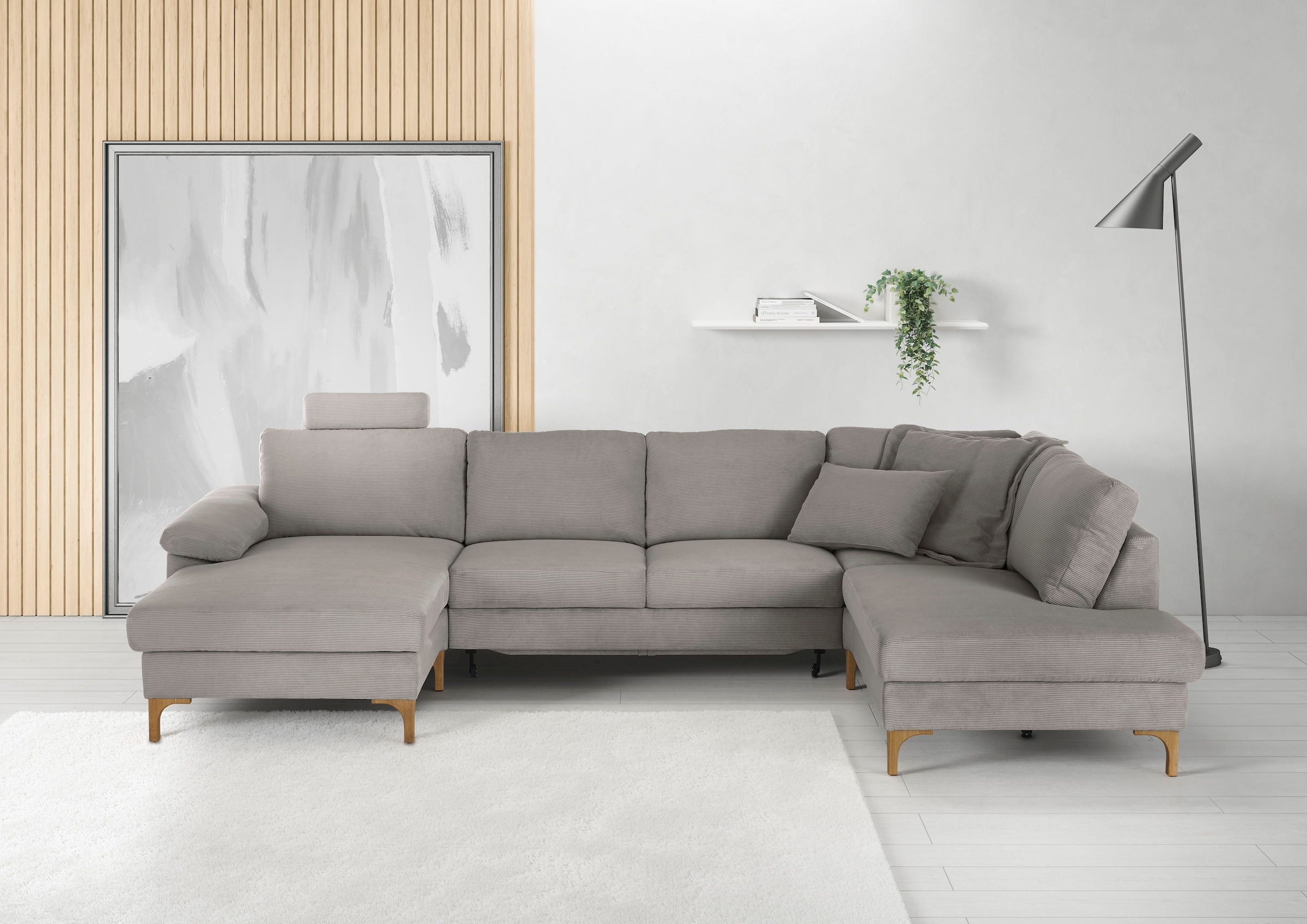 3C Candy Wohnlandschaft "Lecce, wahlweise PUR-Schaumstoff oder Tonnentaschenfederkern U-Form" Bettkasten in Umbauecke und Longchair, sowie Querschläfer im 2-Sitzer