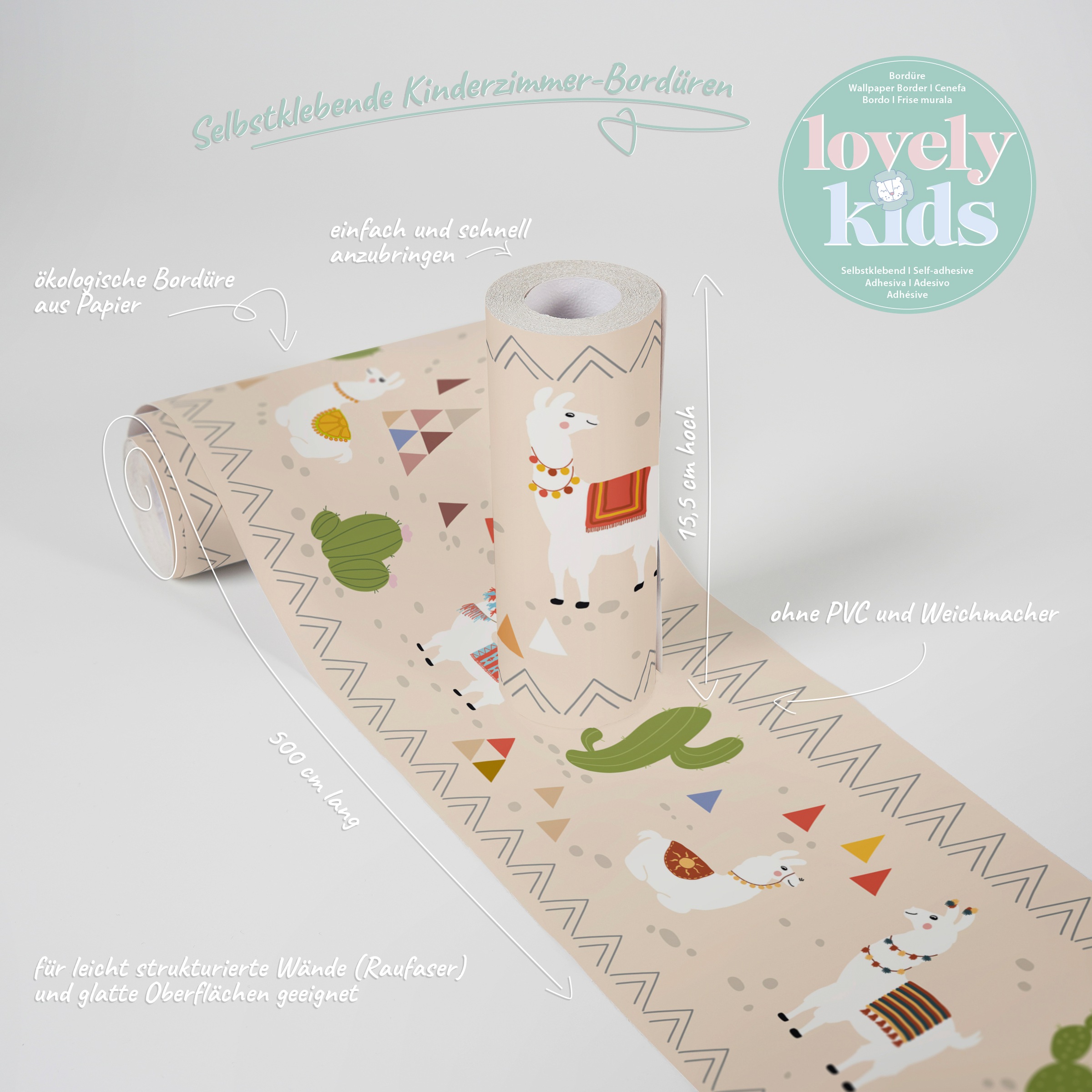 A.S. Création Bordüre »Relaxed Lamas«, Motiv-abstrakt-naturalistisch, Papier Wand Schräge Tür Borte Wohnzimmer Schlafzimmer Küche Design