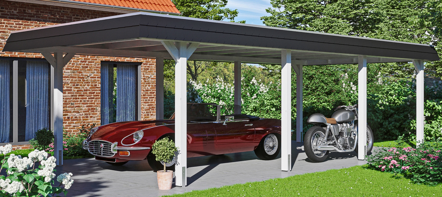 Skanholz Einzelcarport "Wendland" Massivholz 341 cm weiß