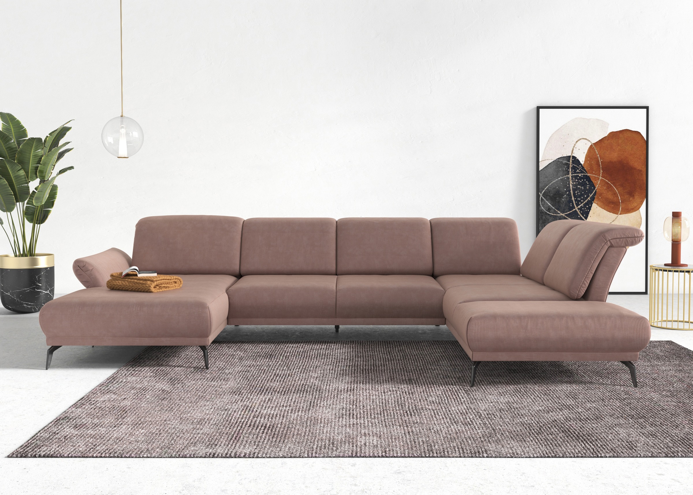 INOSIGN Wohnlandschaft »Coco U-Form«, Sitztiefen-, Arm- und Kopfteilverstellung, Cord-Bezug, Fußhöhe 15 cm