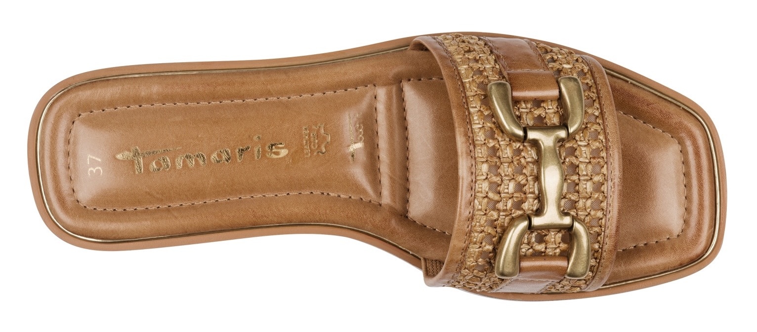 Tamaris Pantolette, Blockabsatz, Sommerschuh, Schlupfschuh mit edlem Schmuckelement